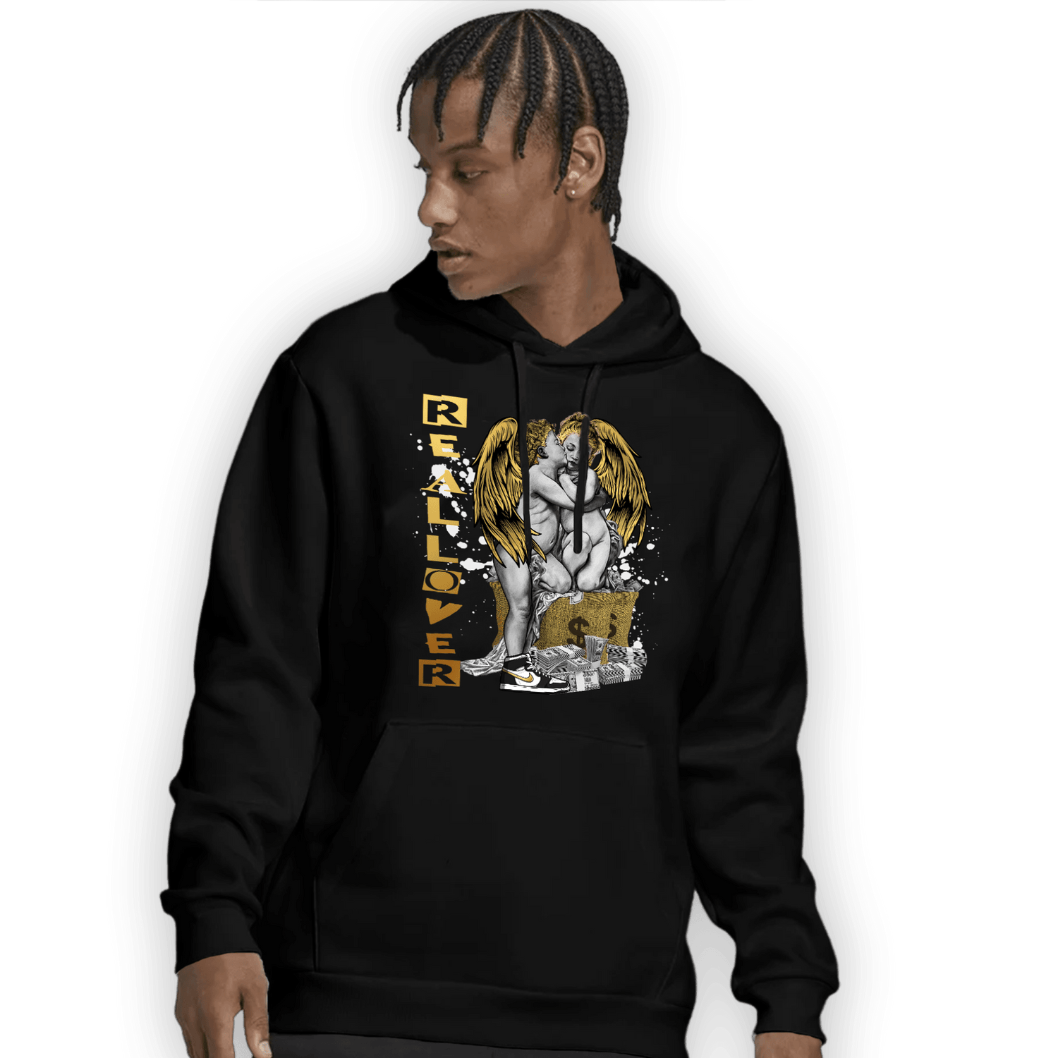 Mid SE Black Gold 1s Hoodie Match Real Lover Angel - NastyJamz