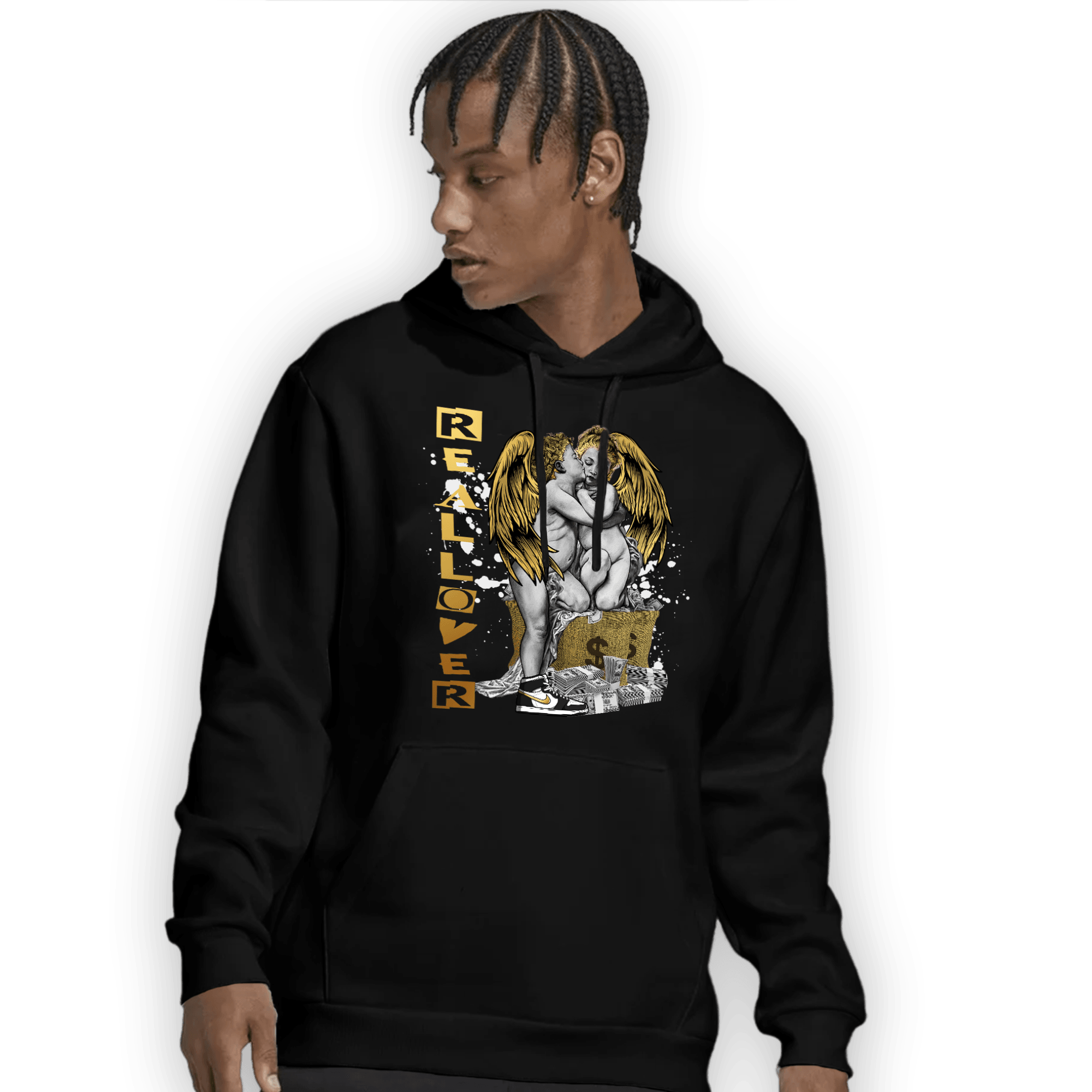 Mid SE Black Gold 1s Hoodie Match Real Lover Angel - NastyJamz