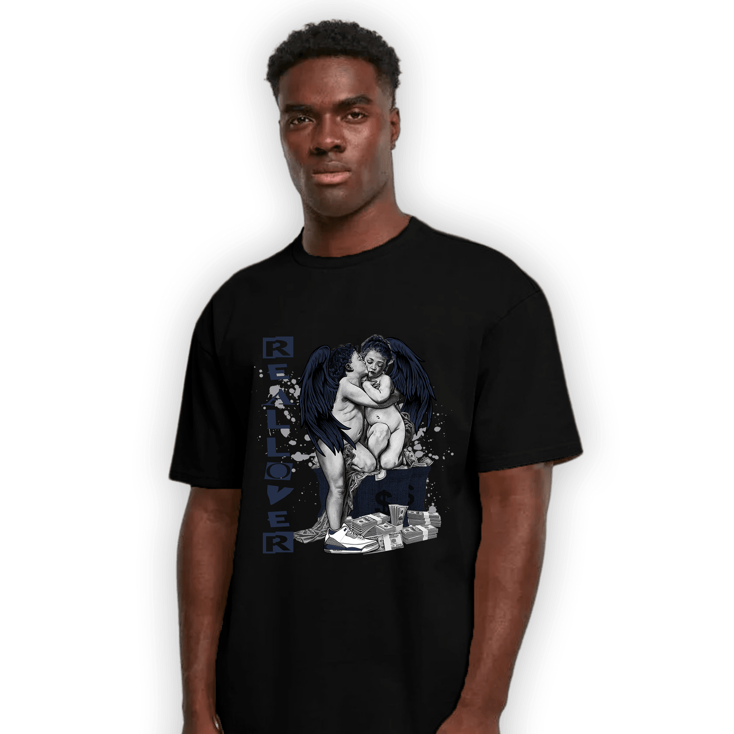 White Navy 3s T Shirt Match Real Lover Angel - NastyJamz