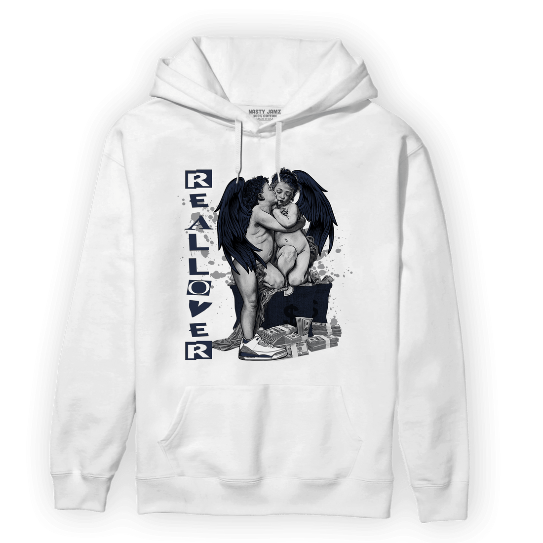 White Navy 3s Hoodie Match Real Lover Angel - NastyJamz