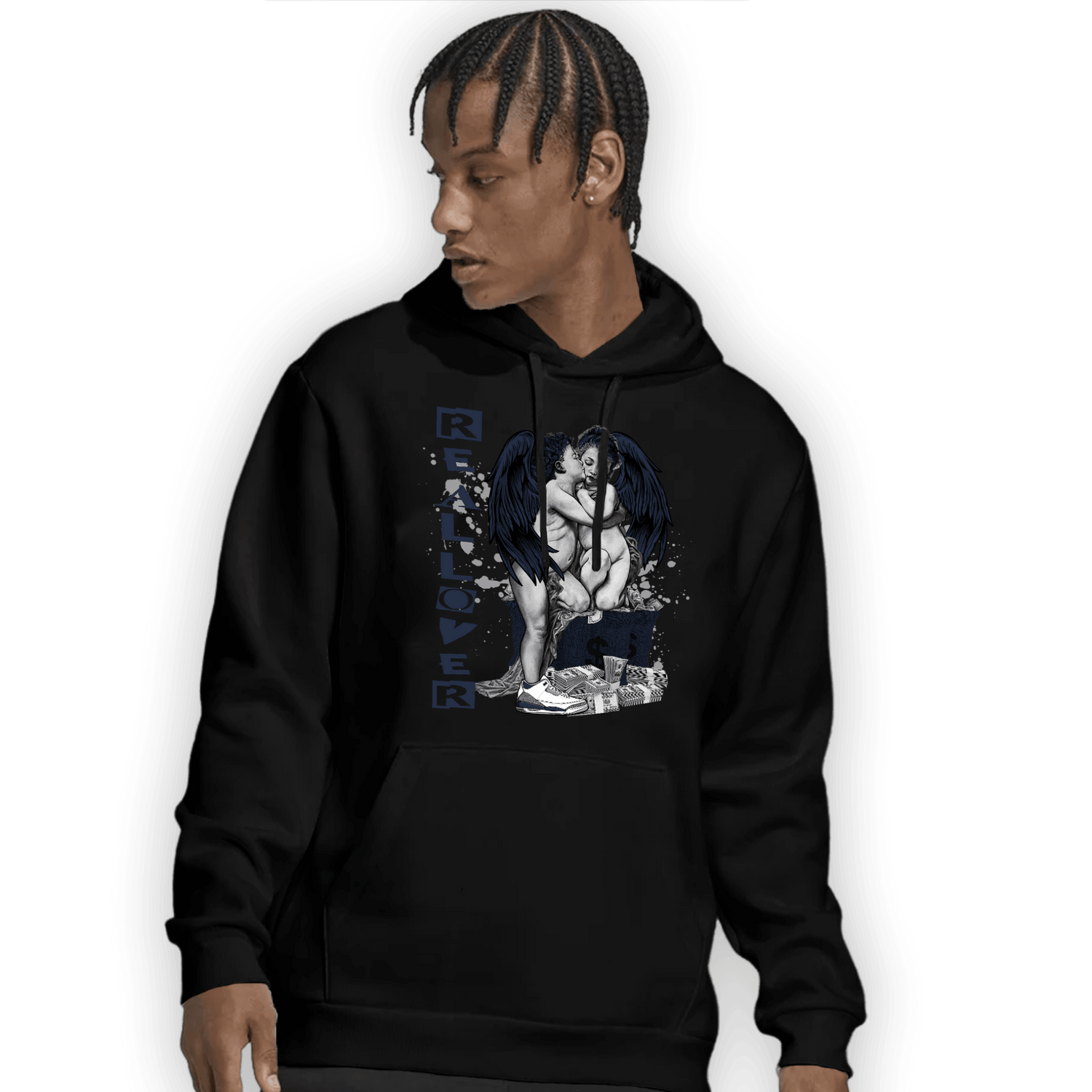 White Navy 3s Hoodie Match Real Lover Angel - NastyJamz