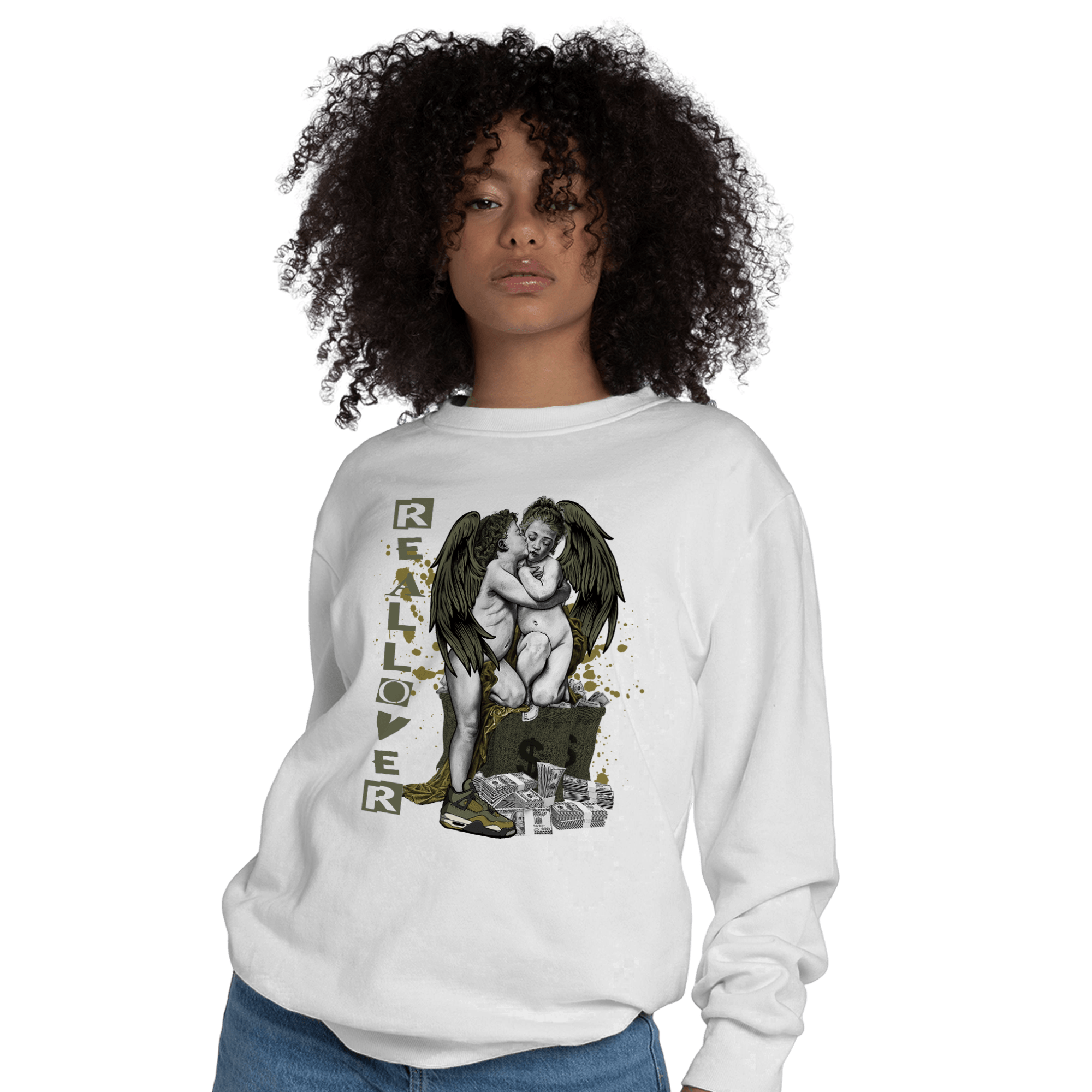 SE Craft Medium Olive 4s Sweatshirt Match Real Lover Angel - NastyJamz
