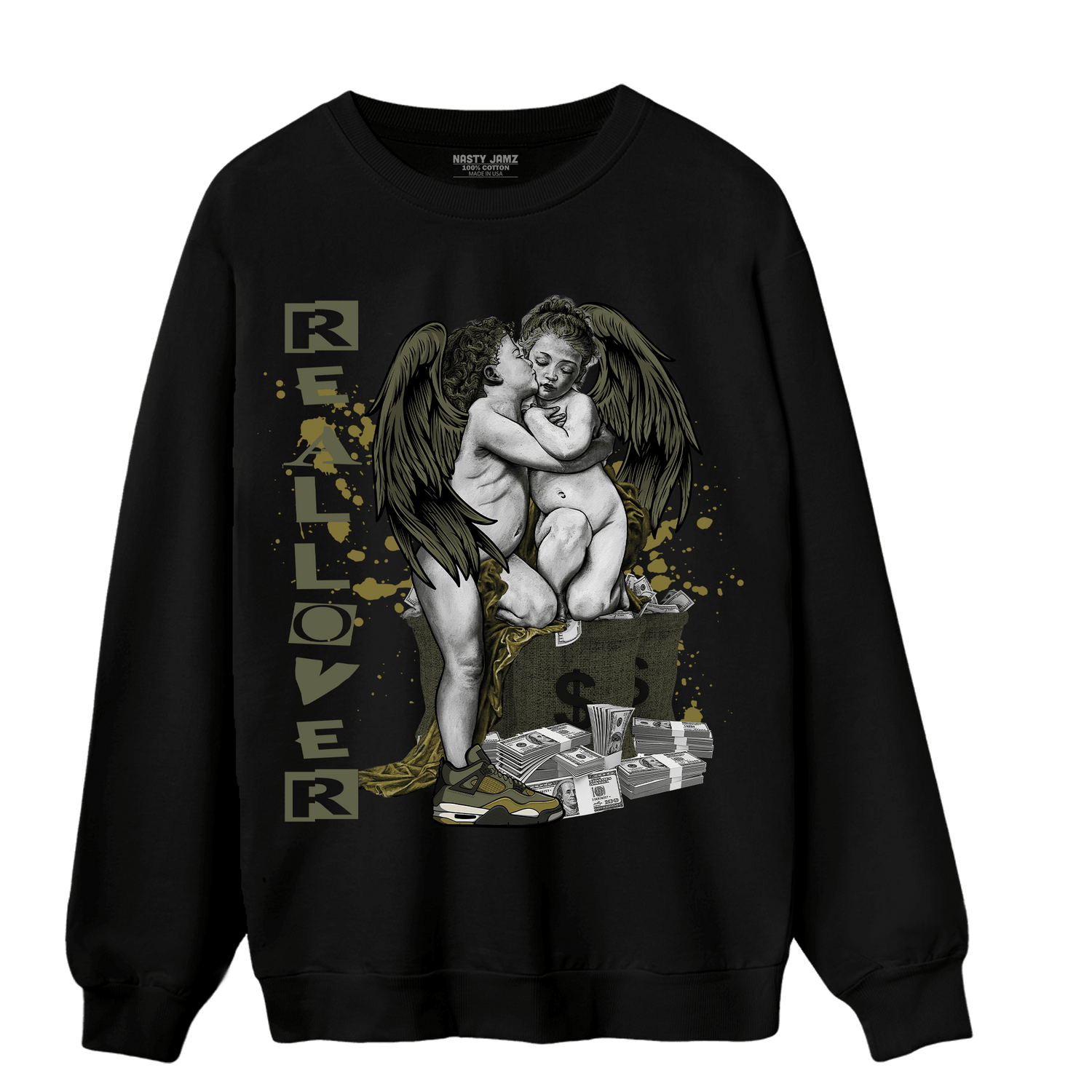 SE Craft Medium Olive 4s Sweatshirt Match Real Lover Angel - NastyJamz