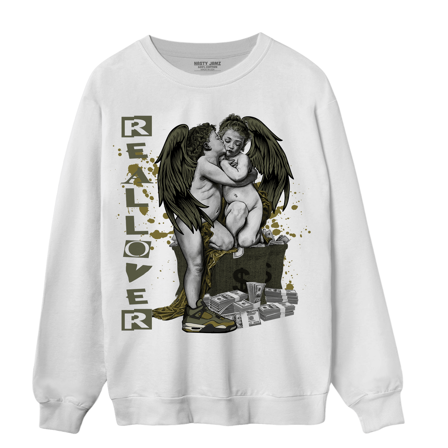 SE Craft Medium Olive 4s Sweatshirt Match Real Lover Angel - NastyJamz