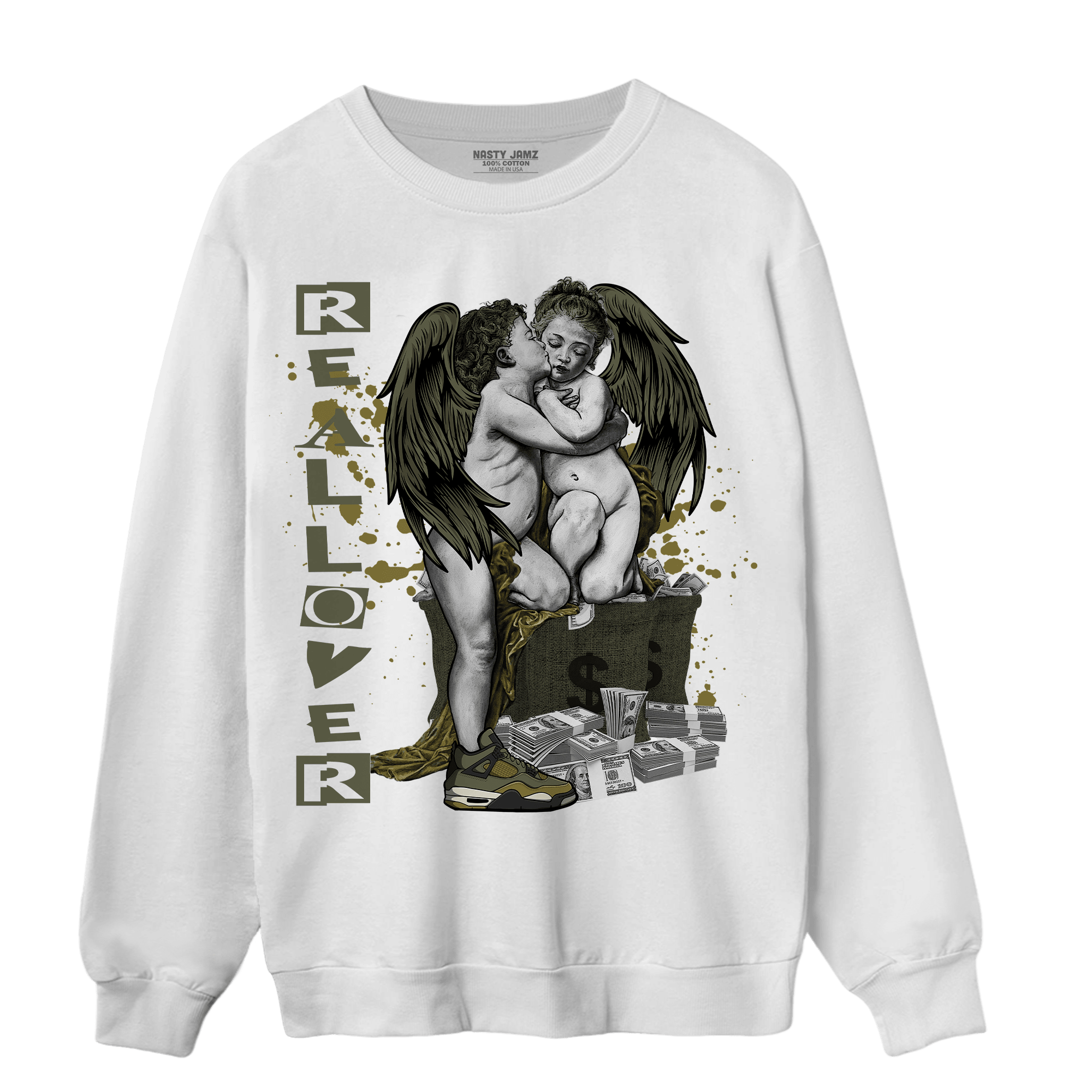 SE Craft Medium Olive 4s Sweatshirt Match Real Lover Angel - NastyJamz
