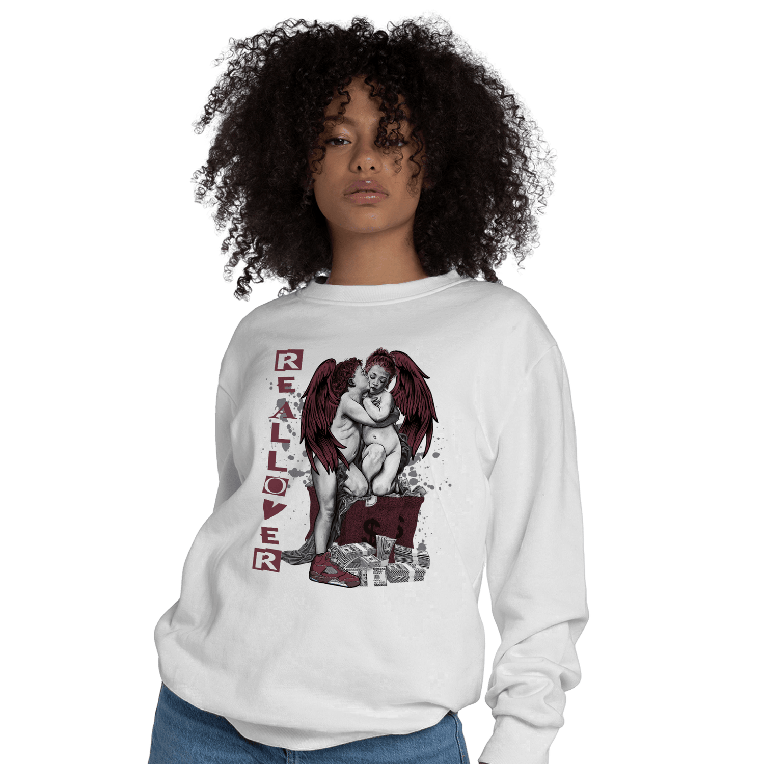 Burgundy 5s Sweatshirt Match Real Lover Angel - NastyJamz
