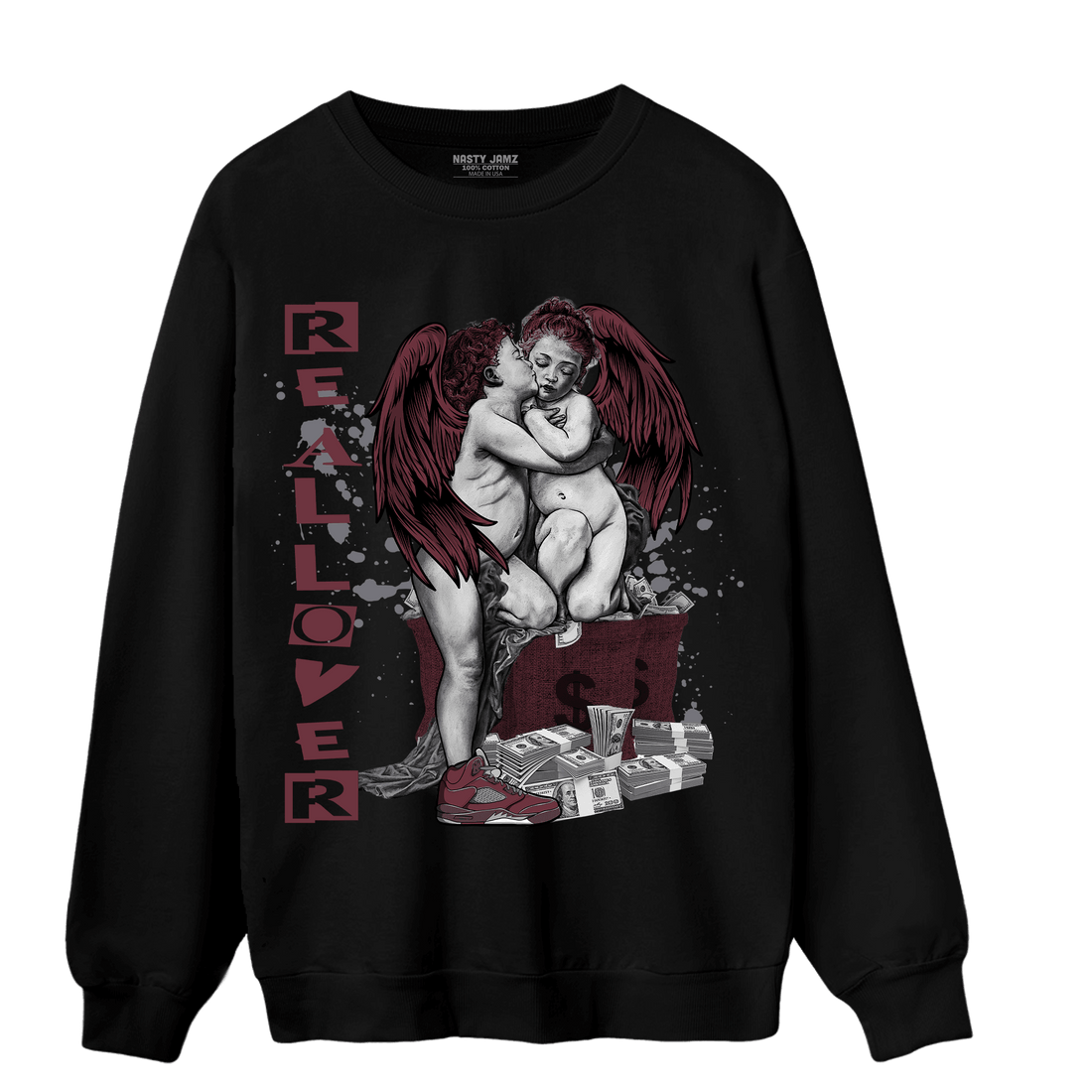 Burgundy 5s Sweatshirt Match Real Lover Angel - NastyJamz