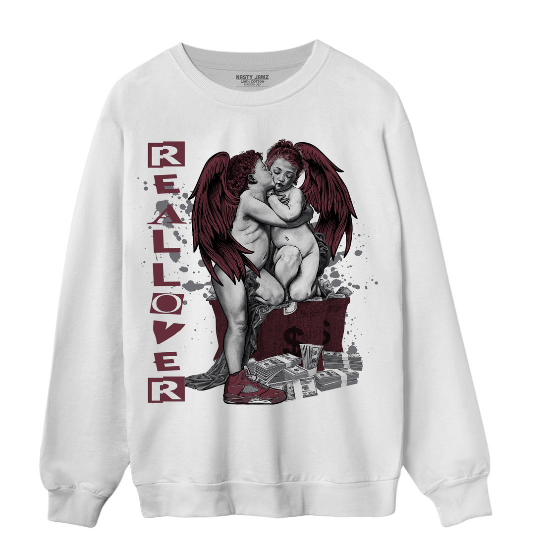 Burgundy 5s Sweatshirt Match Real Lover Angel - NastyJamz