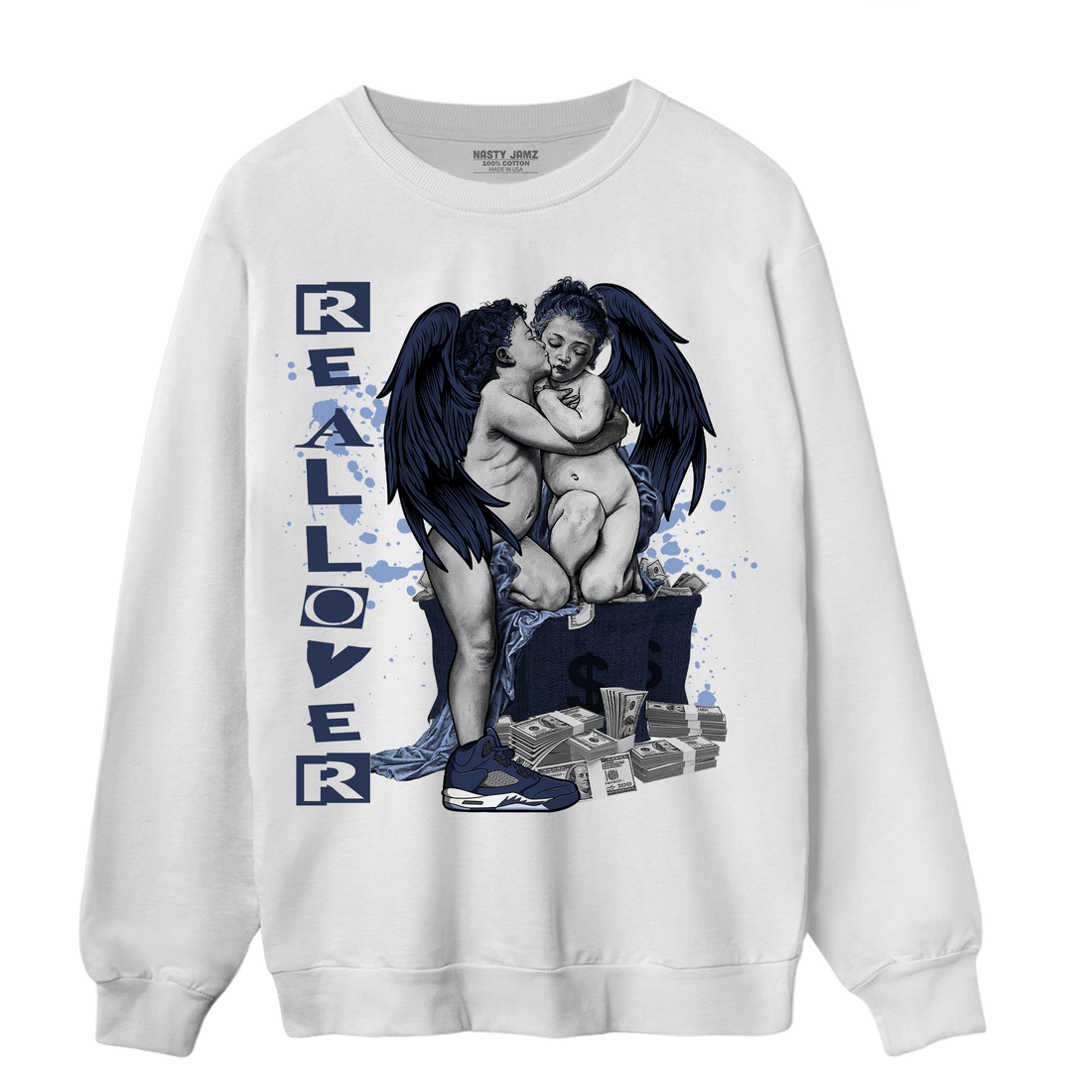 Midnight Navy 5s Sweatshirt Match Real Lover Angel - NastyJamz