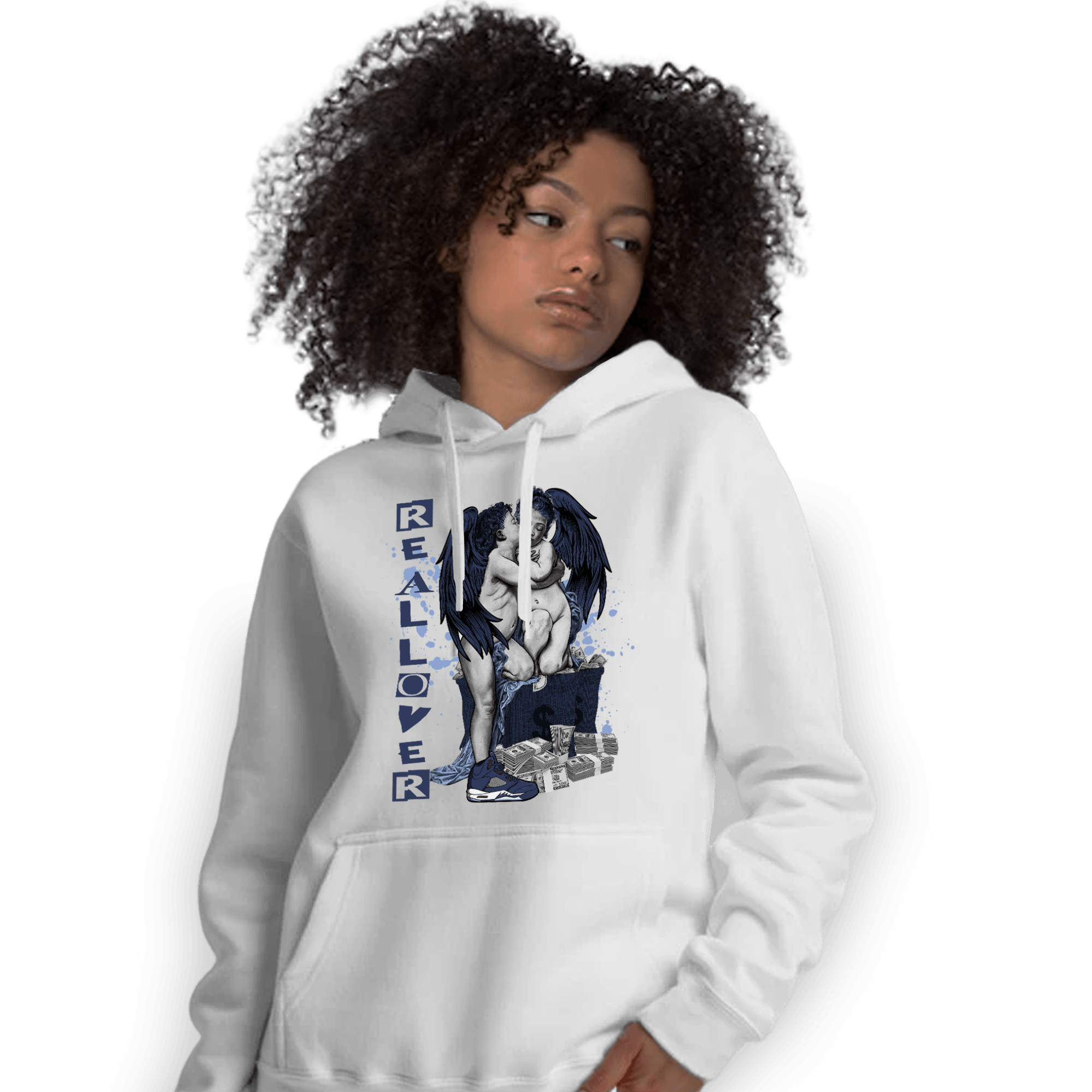Midnight Navy 5s Hoodie Match Real Lover Angel - NastyJamz