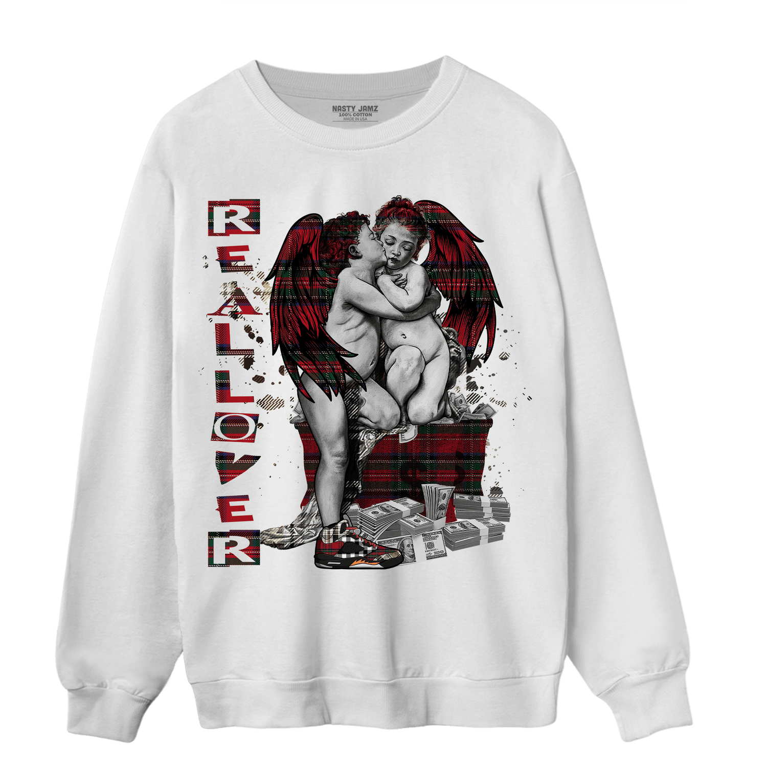 Plaid 5s Sweatshirt Match Real Lover Angel - NastyJamz