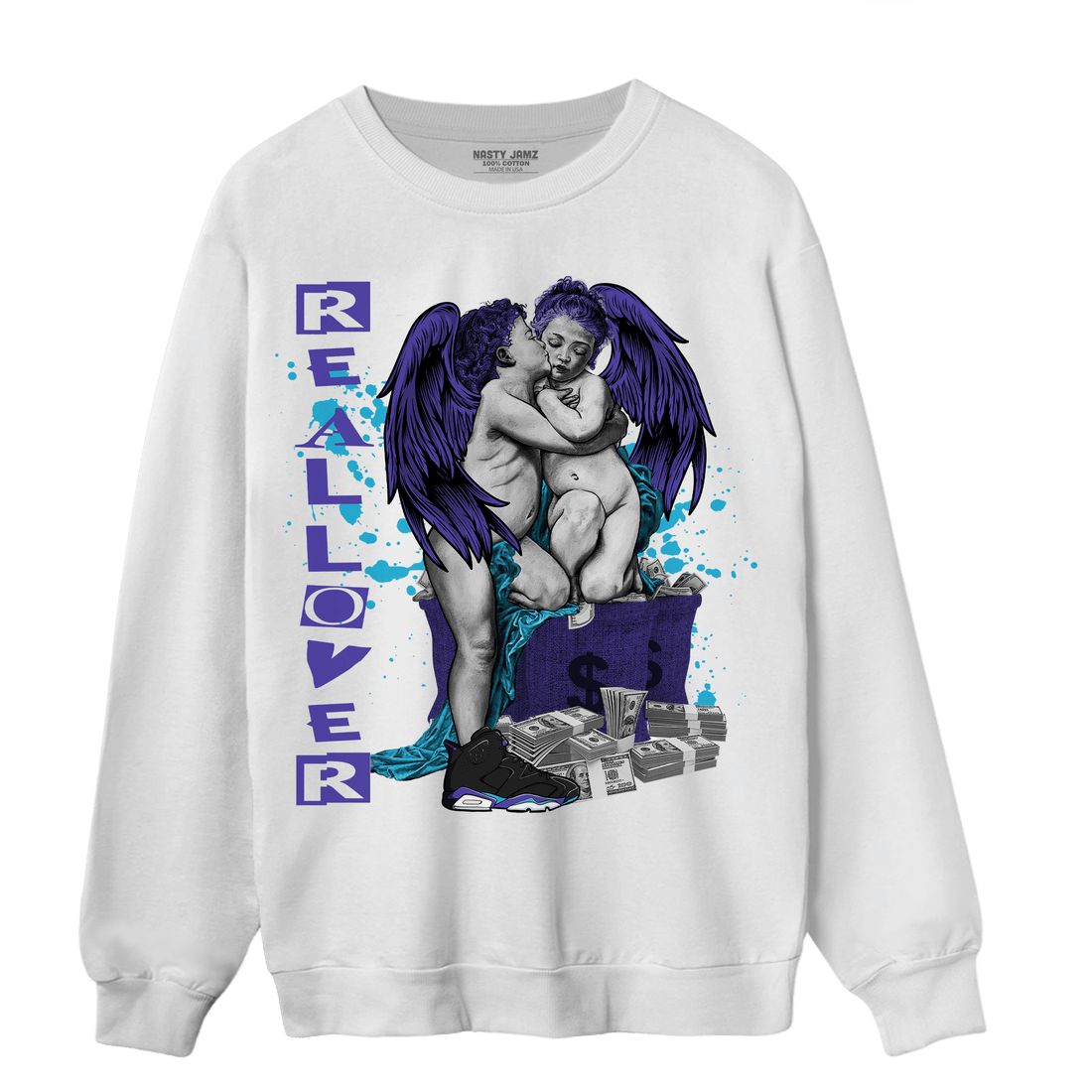 Aqua 6s Sweatshirt Match Real Lover Angel - NastyJamz