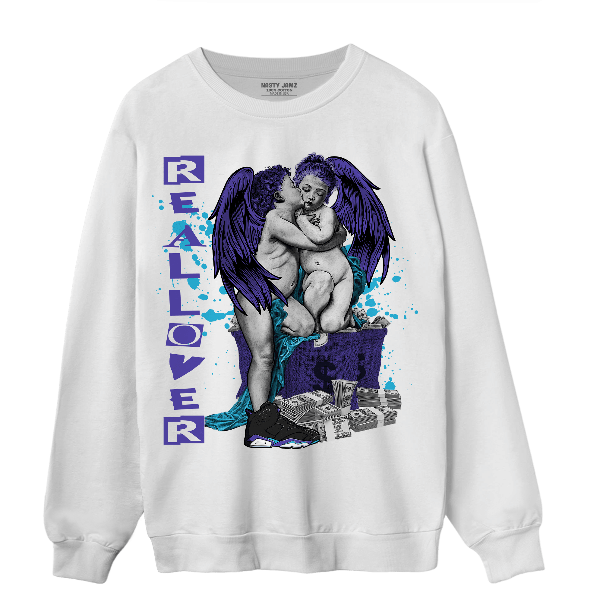 Aqua 6s Sweatshirt Match Real Lover Angel - NastyJamz