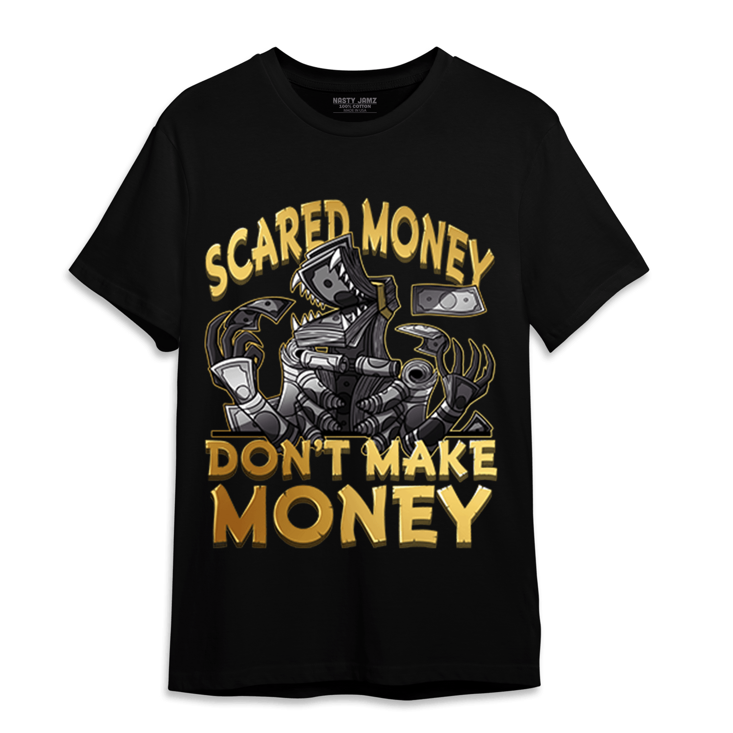 Mid SE Black Gold 1s T Shirt Match Scared Moneyy - NastyJamz