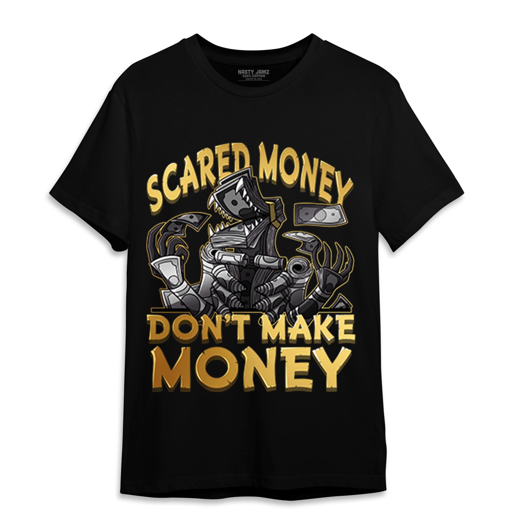Mid SE Black Gold 1s T Shirt Match Scared Moneyy - NastyJamz