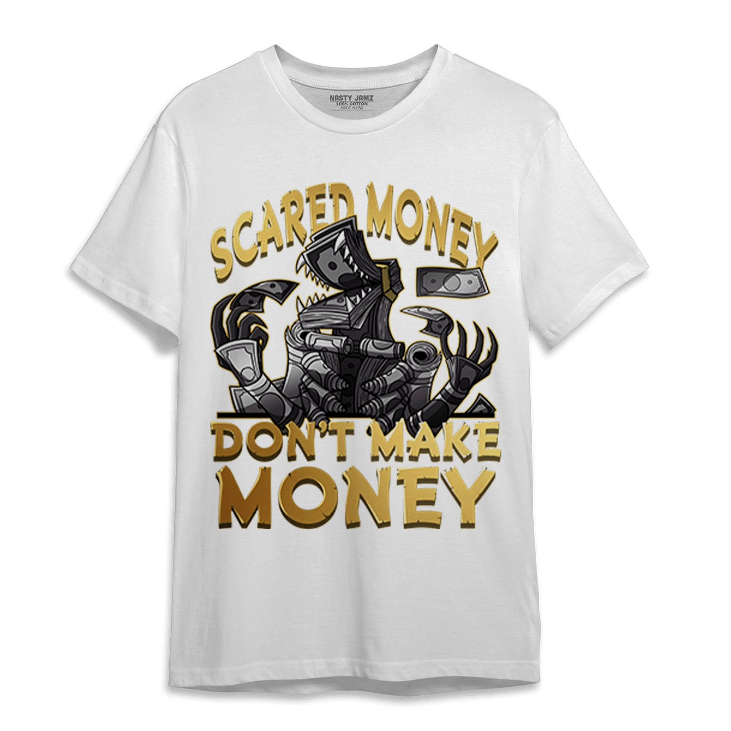Mid SE Black Gold 1s T Shirt Match Scared Moneyy - NastyJamz