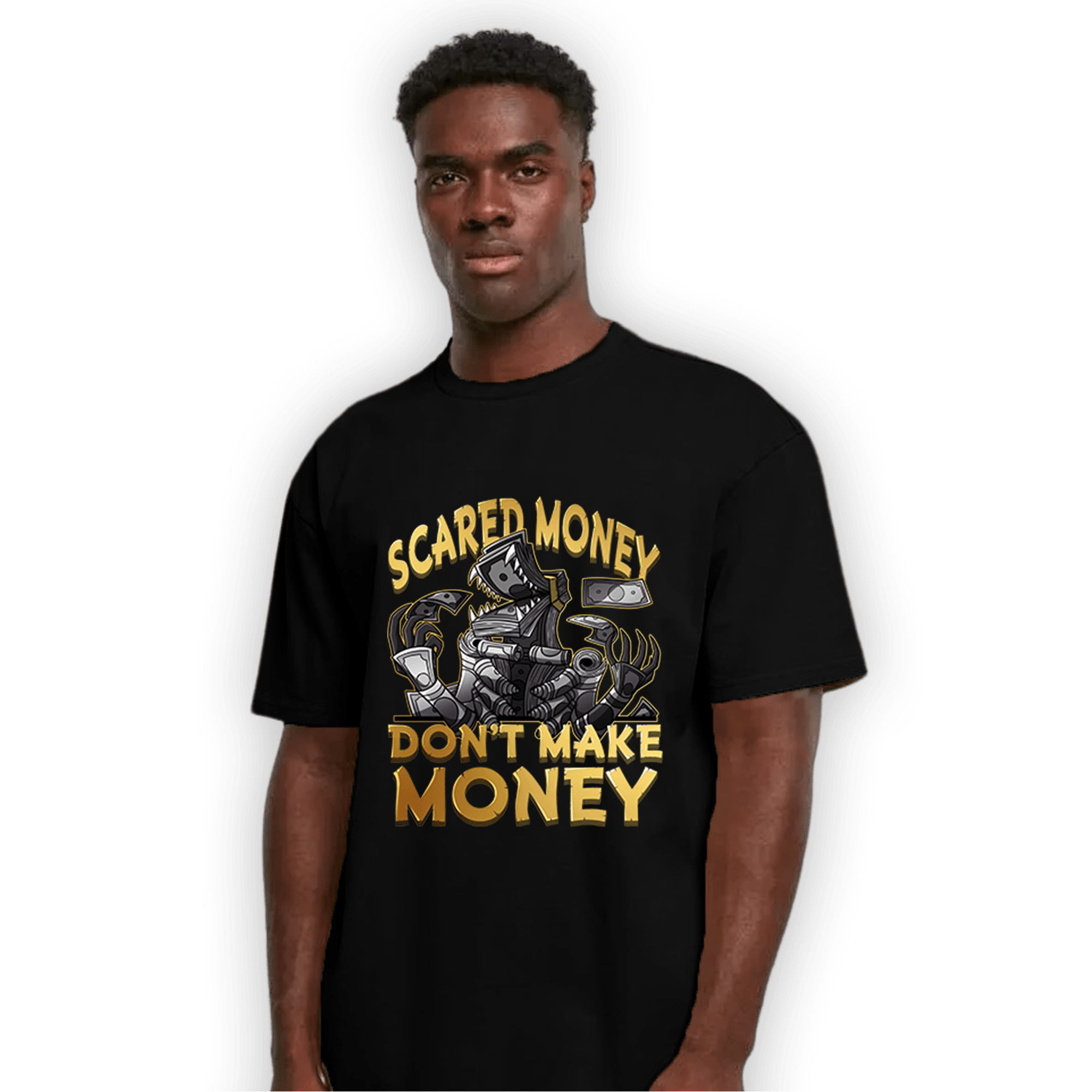 Mid SE Black Gold 1s T Shirt Match Scared Moneyy - NastyJamz