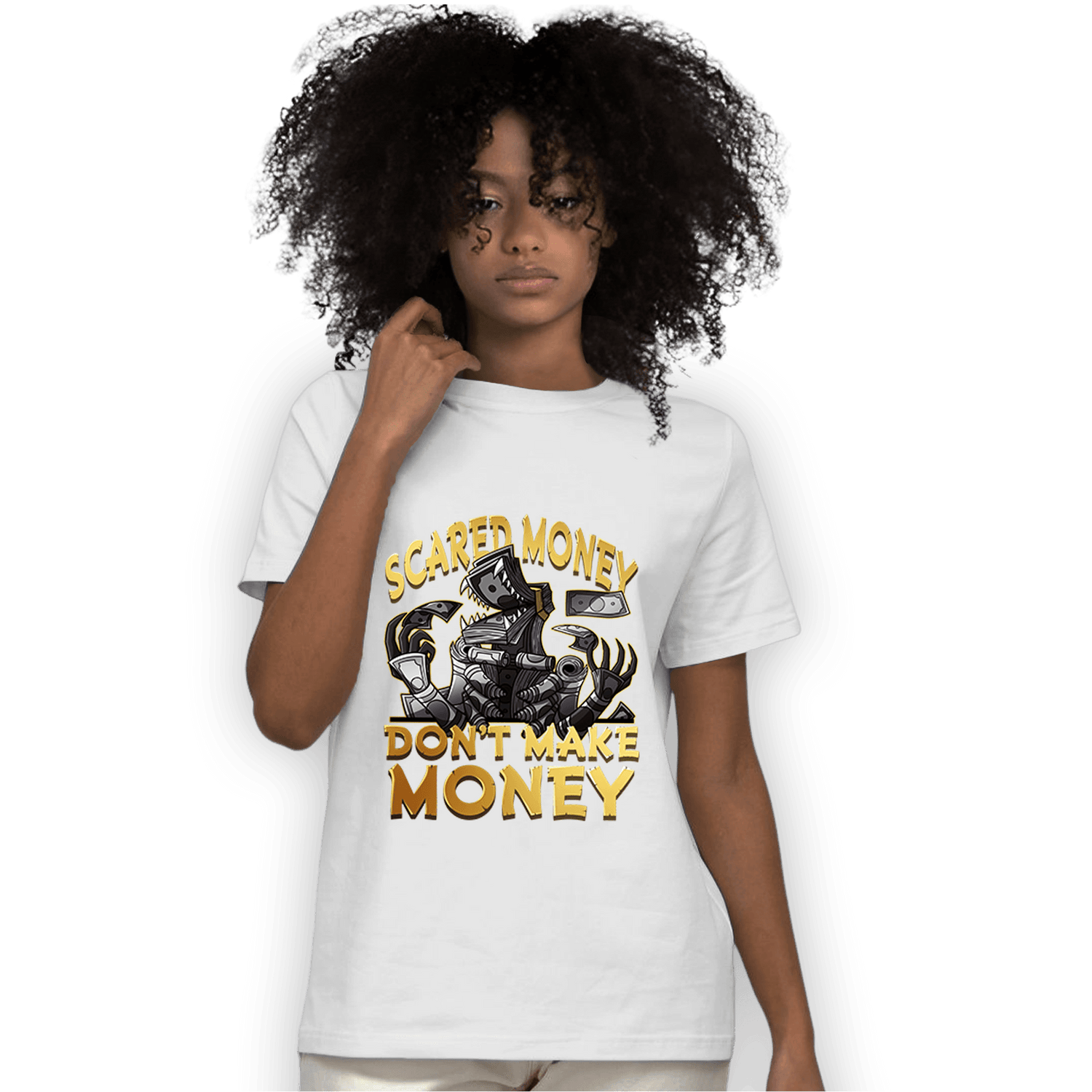 Mid SE Black Gold 1s T Shirt Match Scared Moneyy - NastyJamz