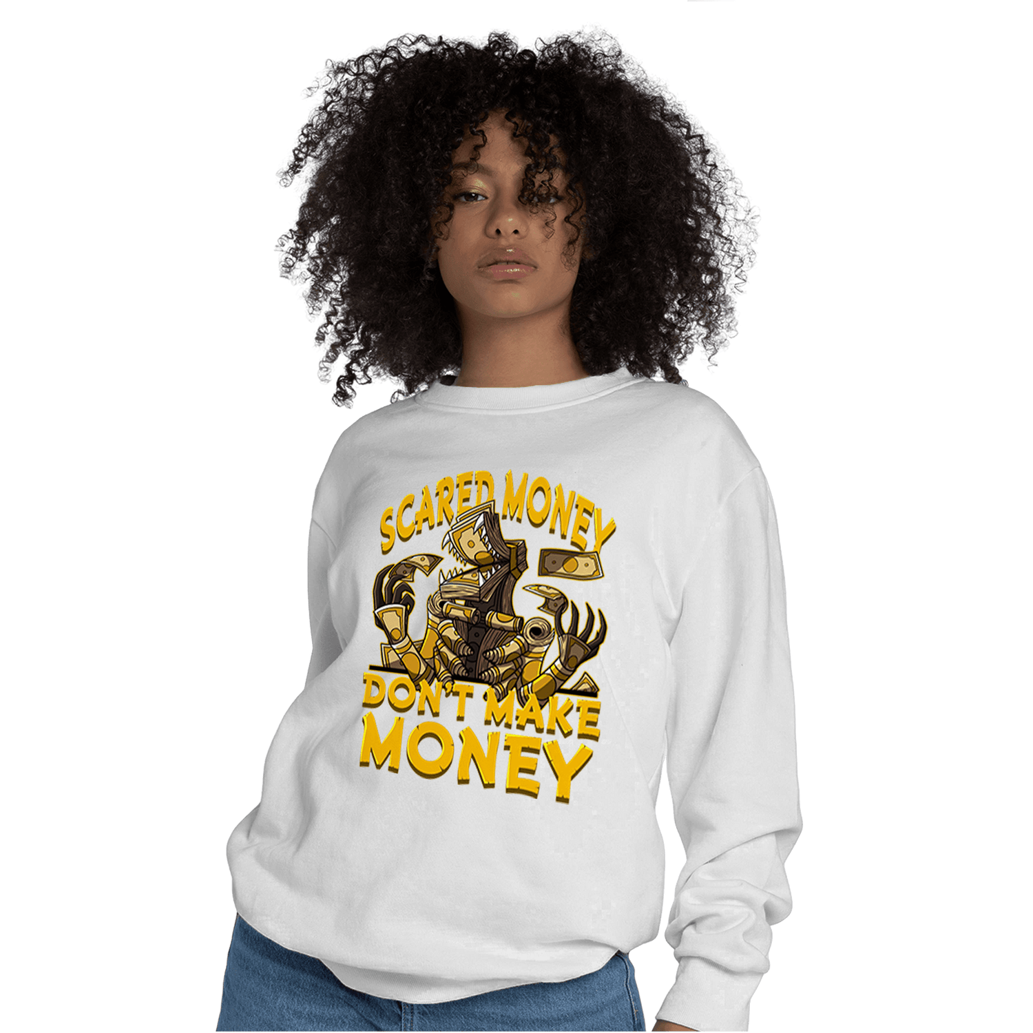 Yellow Ochre 1s Sweatshirt Match Scared Moneyy - NastyJamz