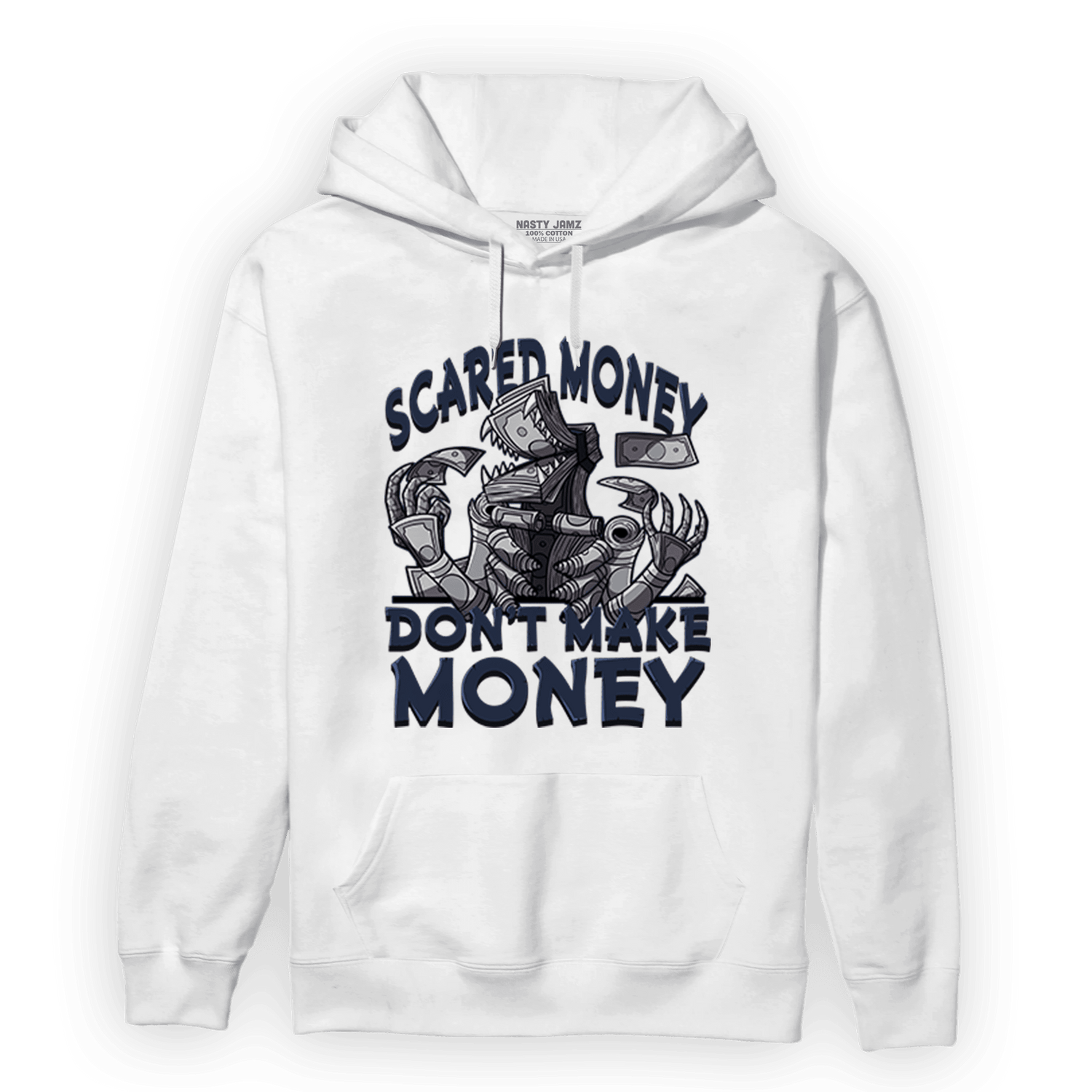 White Navy 3s Hoodie Match Scared Moneyy - NastyJamz