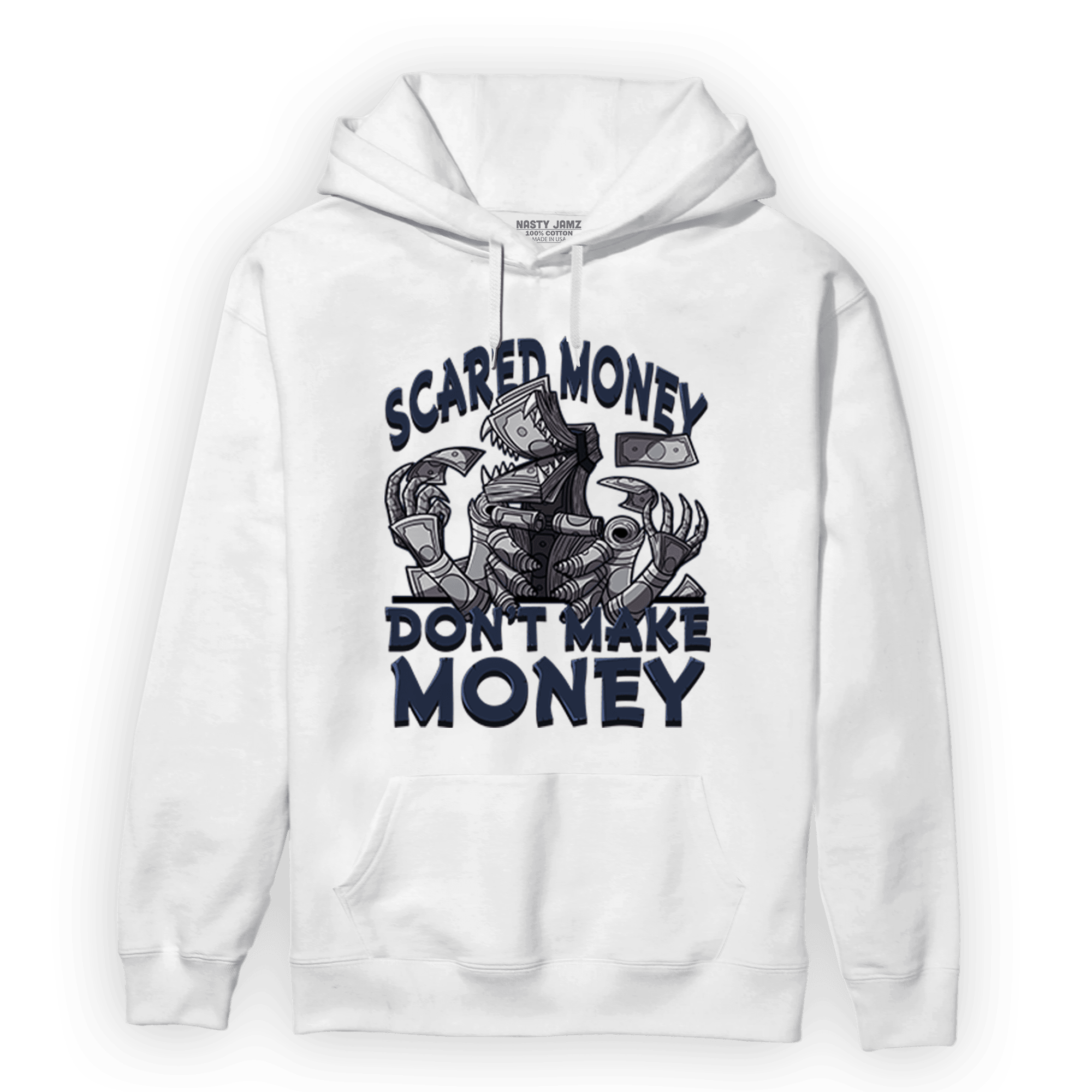 White Navy 3s Hoodie Match Scared Moneyy - NastyJamz