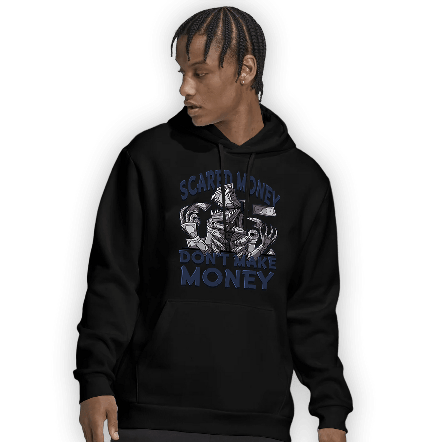 White Navy 3s Hoodie Match Scared Moneyy - NastyJamz