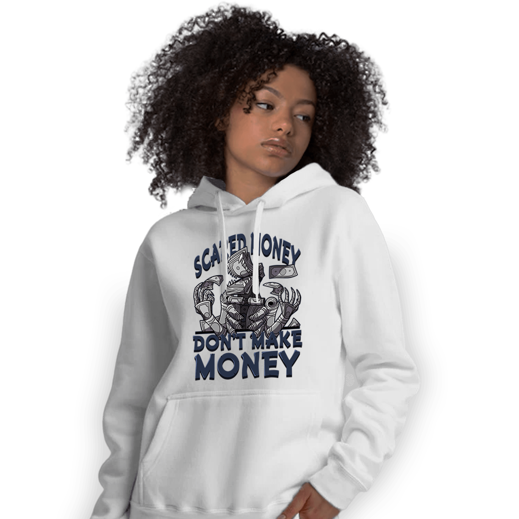 White Navy 3s Hoodie Match Scared Moneyy - NastyJamz