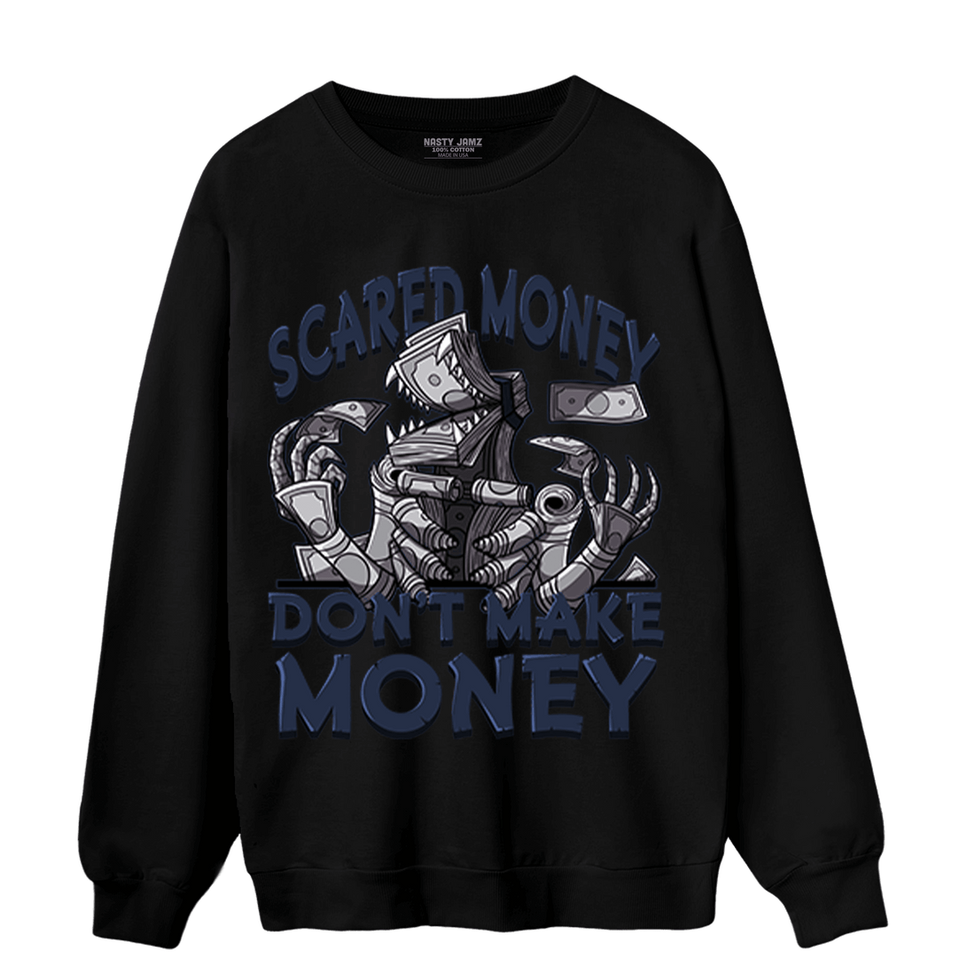 White Navy 3s Sweatshirt Match Scared Moneyy - NastyJamz