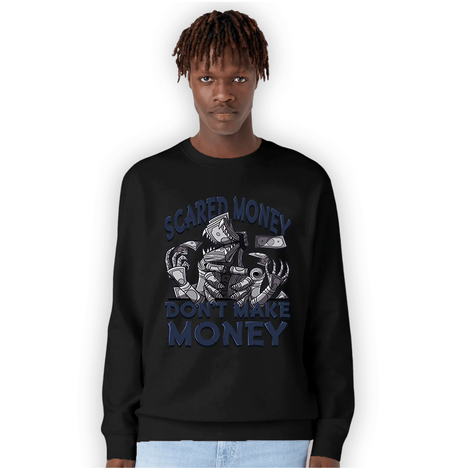 White Navy 3s Sweatshirt Match Scared Moneyy - NastyJamz