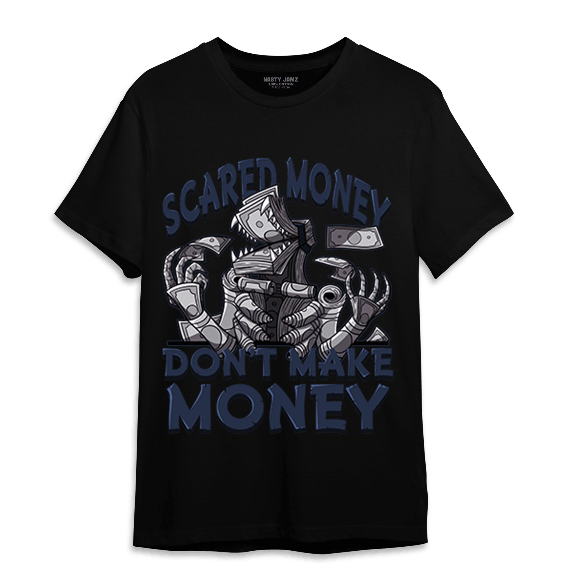 White Navy 3s T Shirt Match Scared Moneyy - NastyJamz