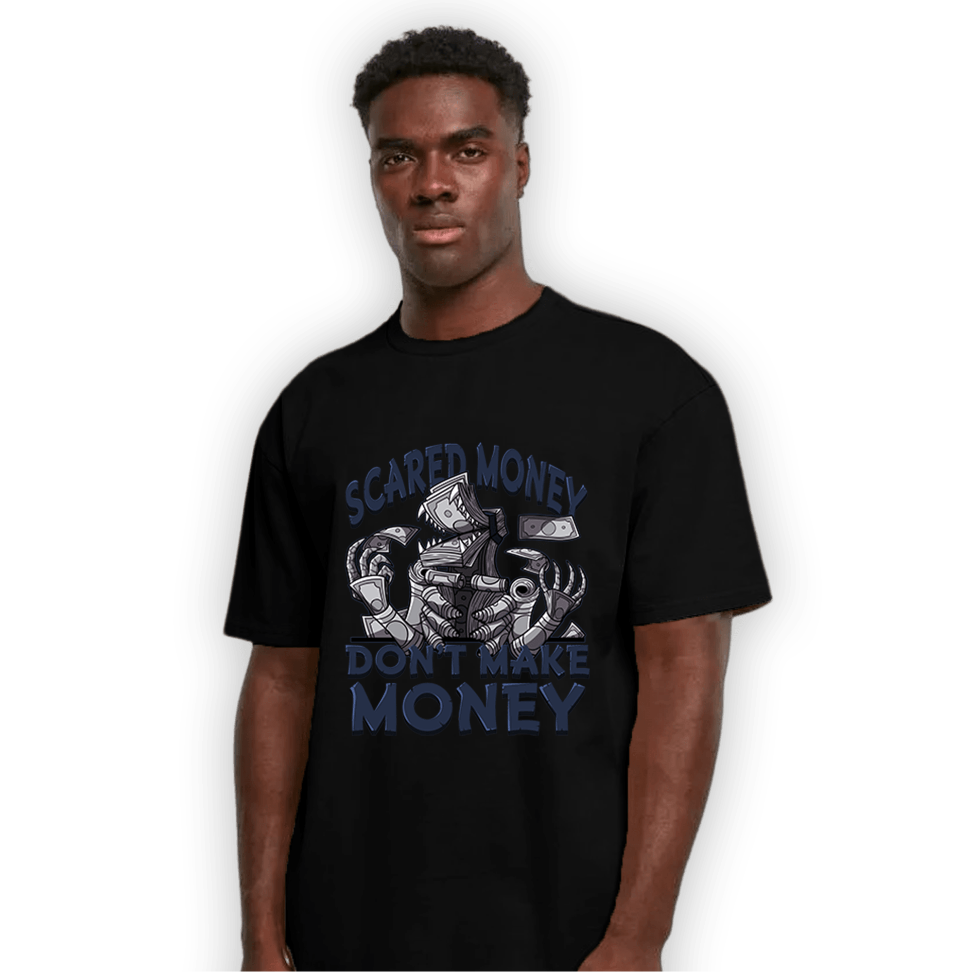 White Navy 3s T Shirt Match Scared Moneyy - NastyJamz