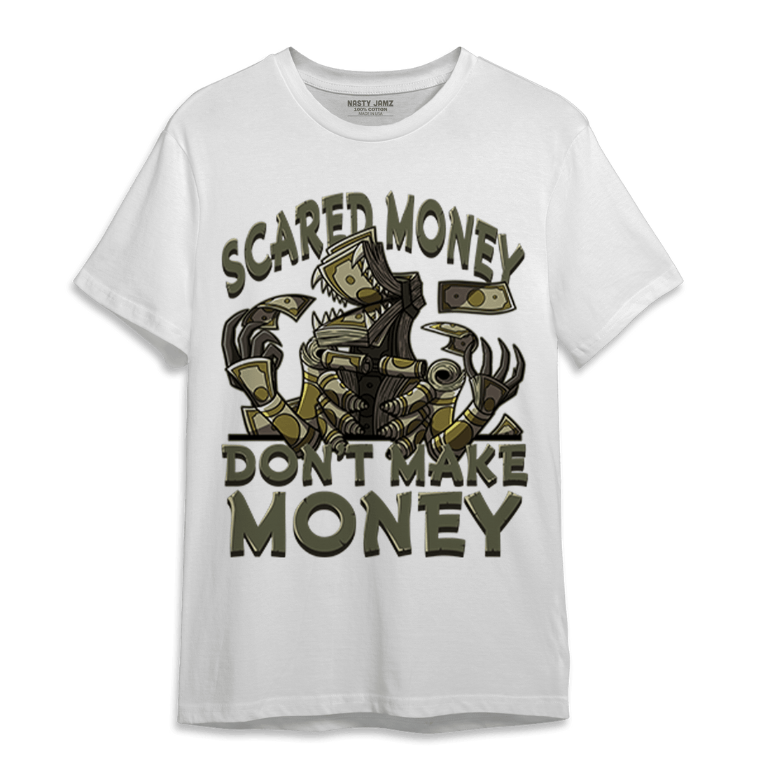 SE Craft Medium Olive 4s T Shirt Match Scared Moneyy - NastyJamz