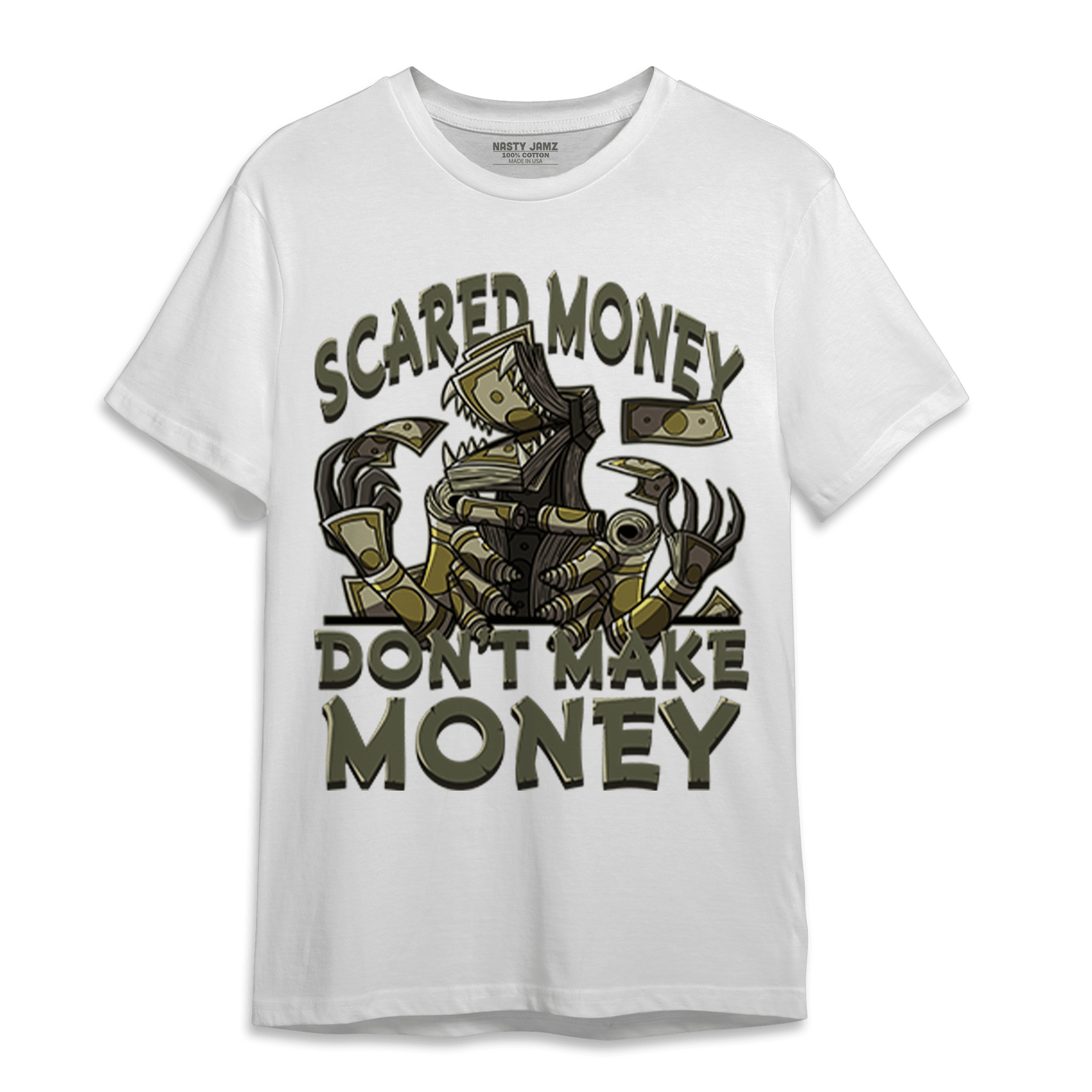 SE Craft Medium Olive 4s T Shirt Match Scared Moneyy - NastyJamz