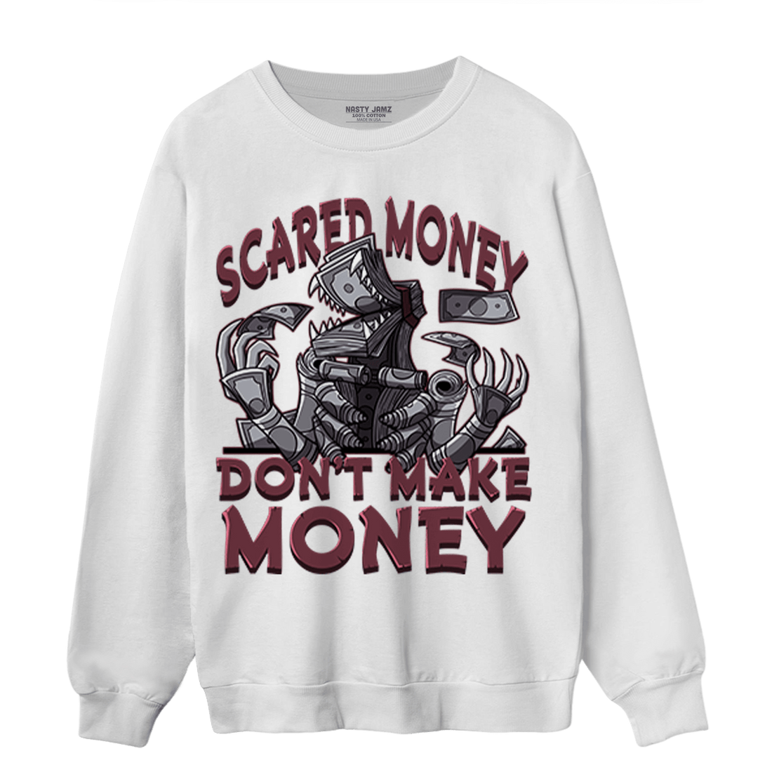 Burgundy 5s Sweatshirt Match Scared Moneyy - NastyJamz