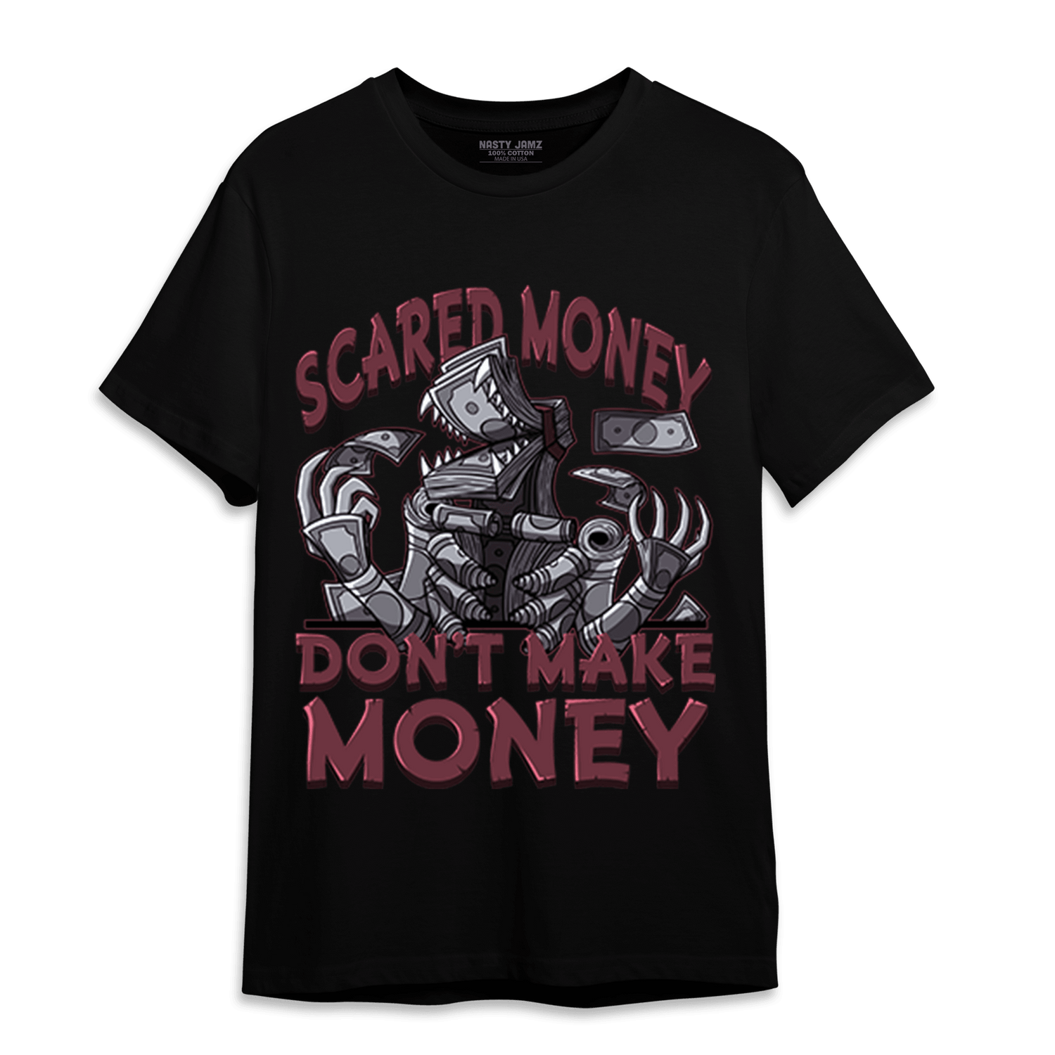 Burgundy 5s T Shirt Match Scared Moneyy - NastyJamz