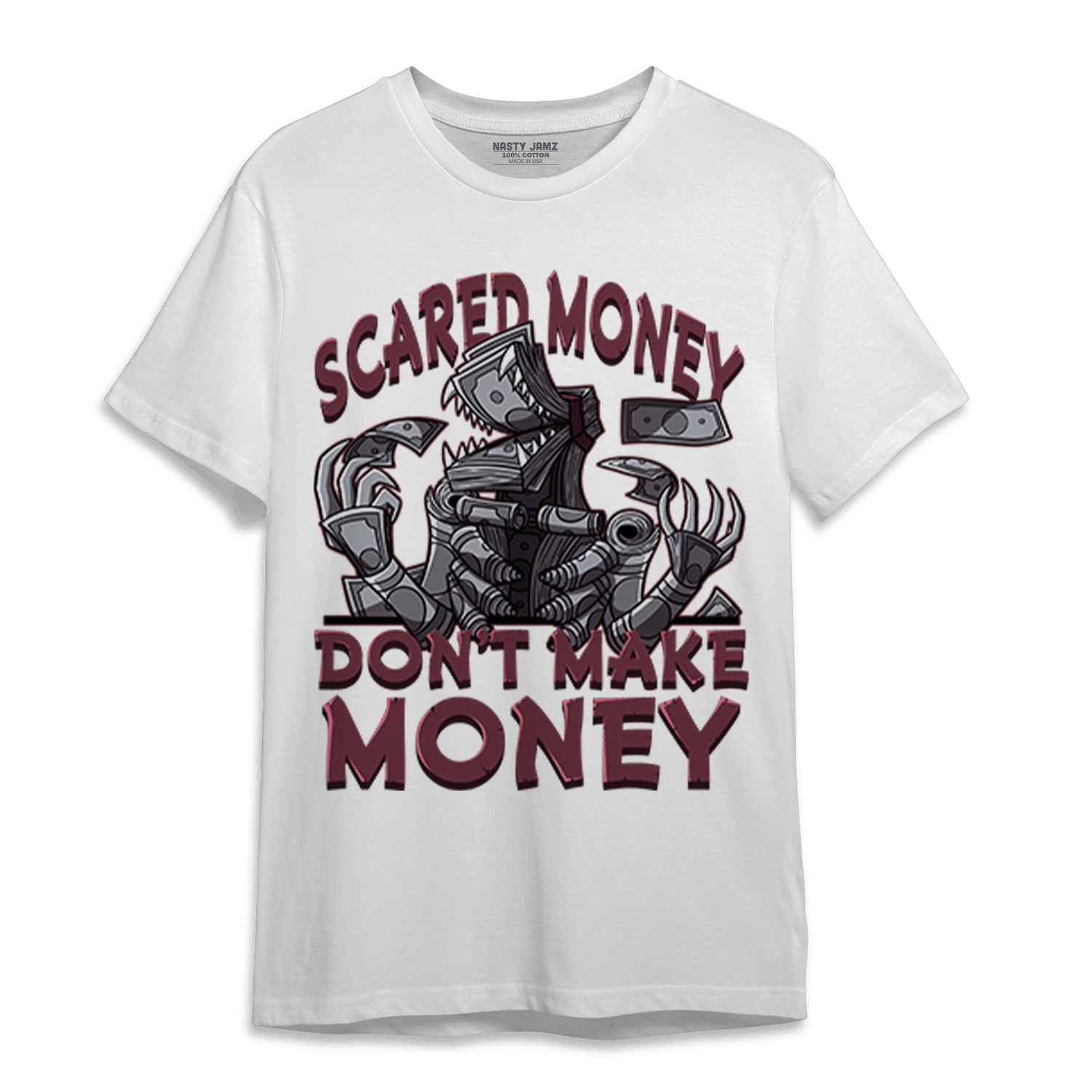 Burgundy 5s T Shirt Match Scared Moneyy - NastyJamz