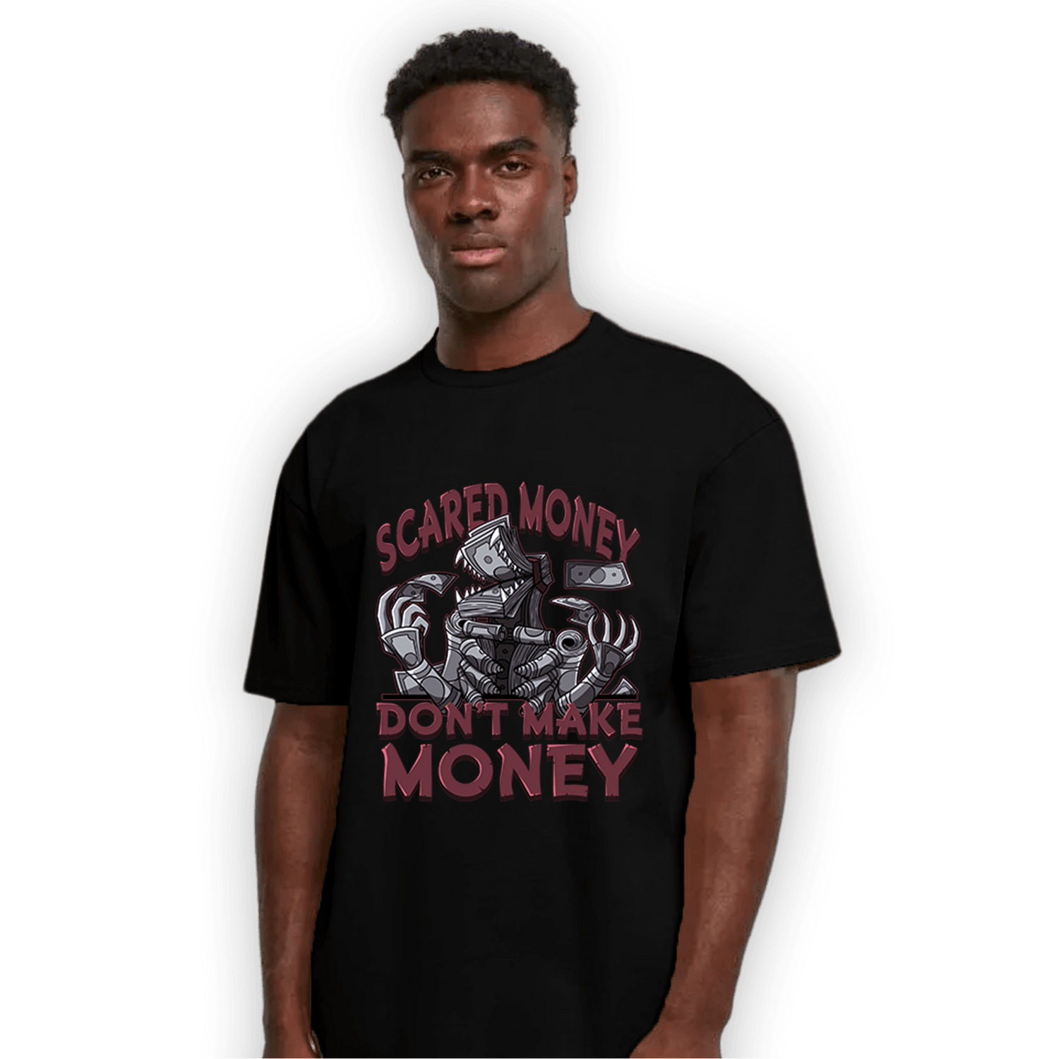 Burgundy 5s T Shirt Match Scared Moneyy - NastyJamz