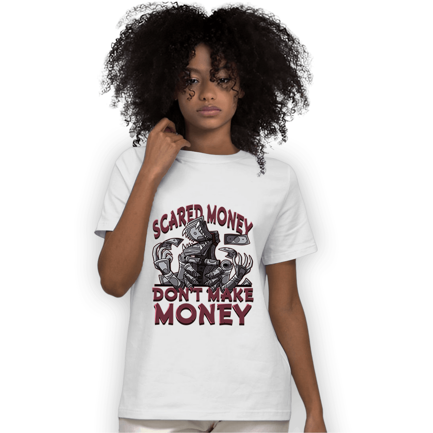Burgundy 5s T Shirt Match Scared Moneyy - NastyJamz