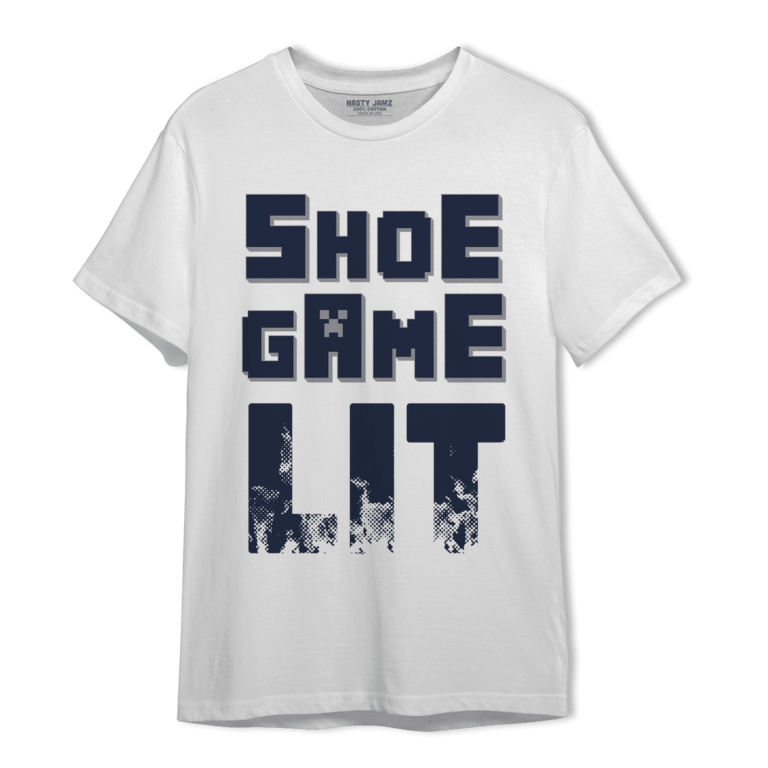 White Navy 3s T Shirt Match Shoe Game Lit - NastyJamz