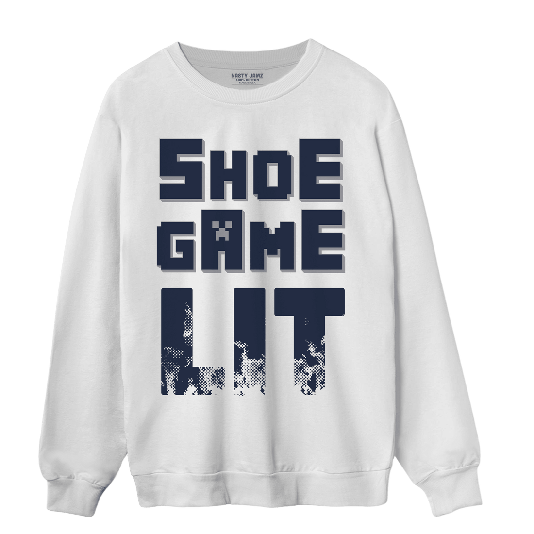 White Navy 3s Sweatshirt Match Shoe Game Lit - NastyJamz