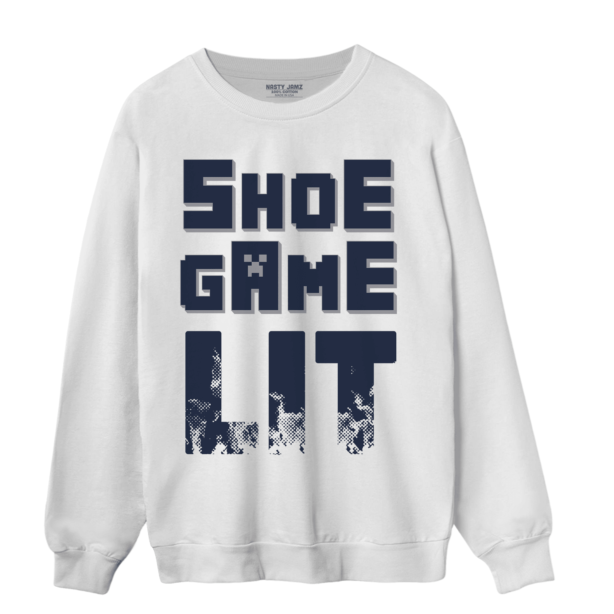 White Navy 3s Sweatshirt Match Shoe Game Lit - NastyJamz
