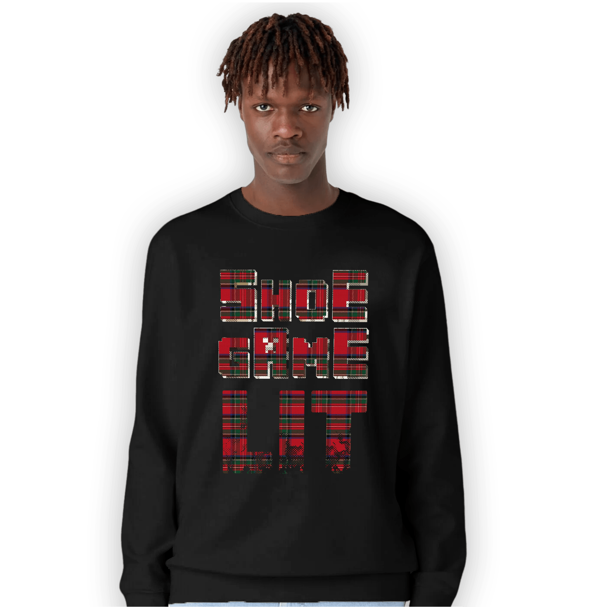 Plaid 5s Sweatshirt Match Shoe Game Lit - NastyJamz