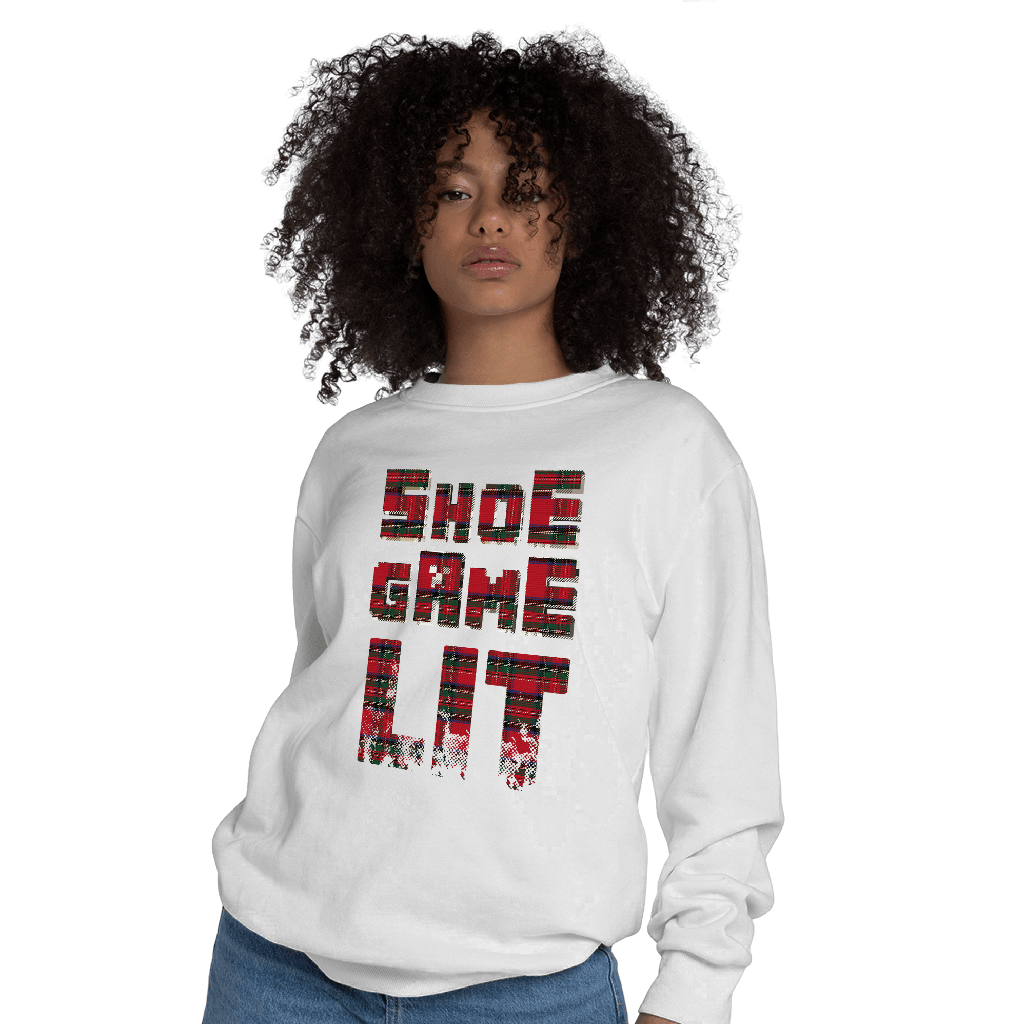 Plaid 5s Sweatshirt Match Shoe Game Lit - NastyJamz