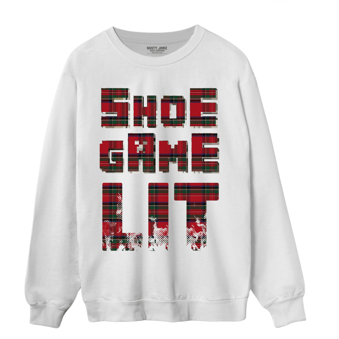 Plaid 5s Sweatshirt Match Shoe Game Lit - NastyJamz