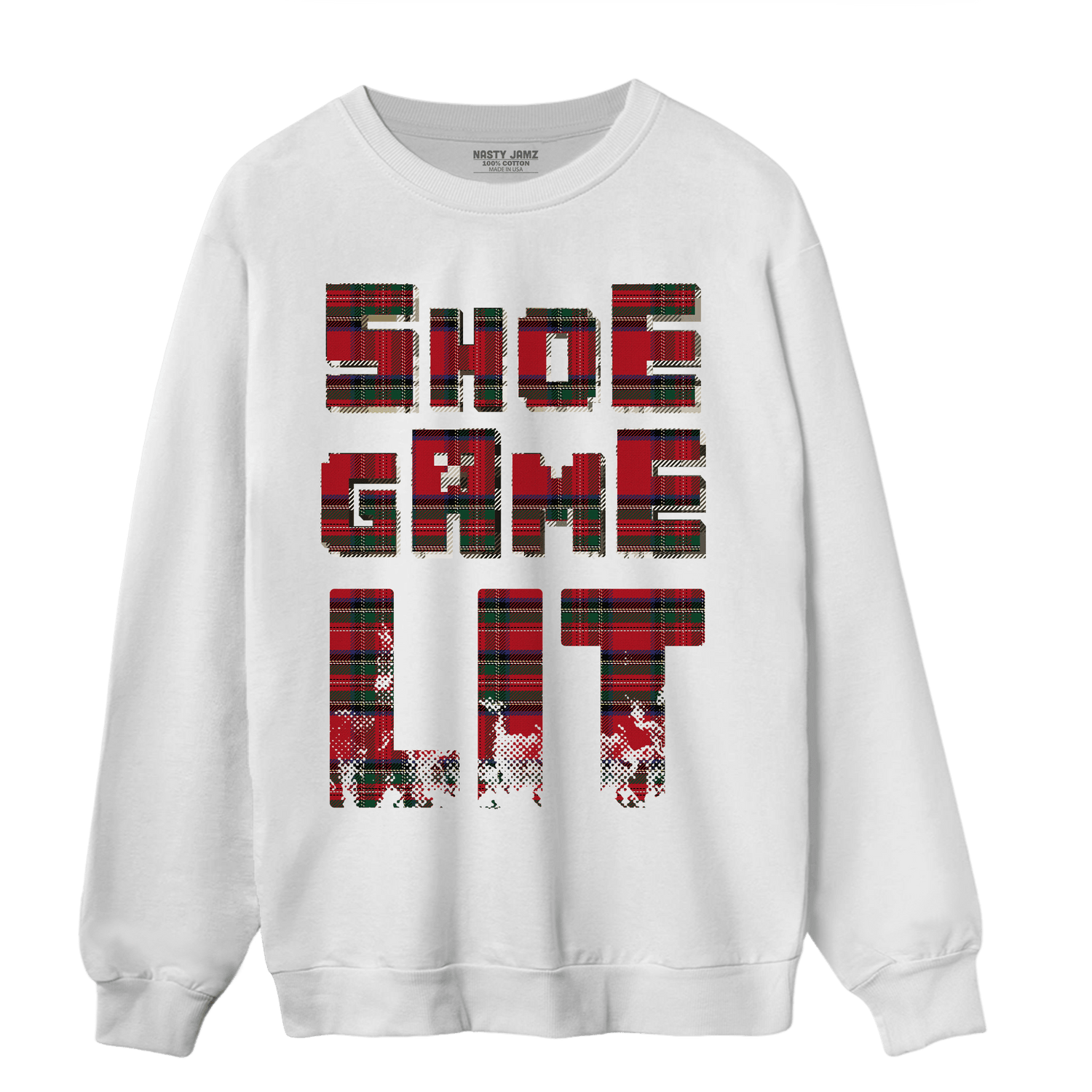 Plaid 5s Sweatshirt Match Shoe Game Lit - NastyJamz
