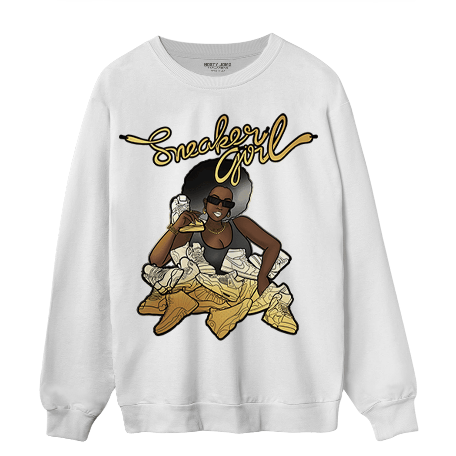 Mid SE Black Gold 1s Sweatshirt Match Sneaker Girl - NastyJamz