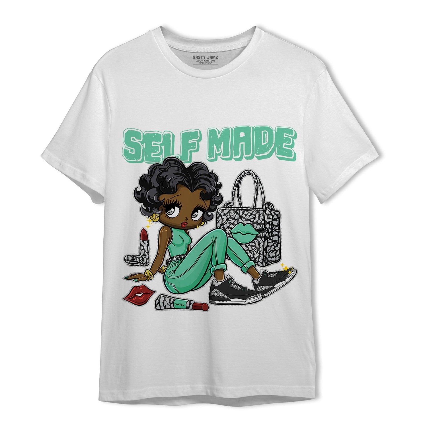 Green Glow 3s T Shirt Match Sneaker Girl Selfmade - NastyJamz