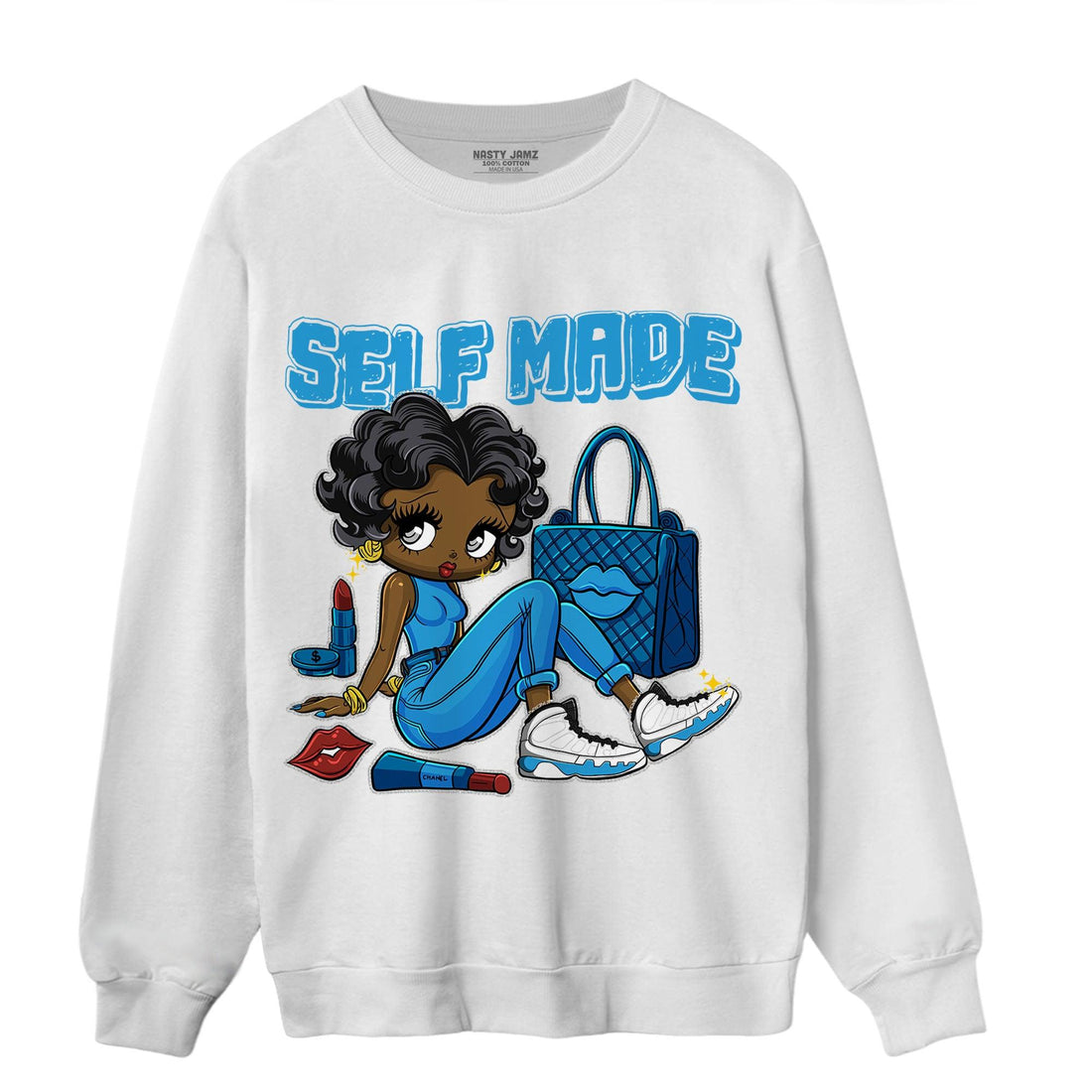 Powder Blue 9s Sweatshirt Match Sneaker Girl Selfmade - NastyJamz