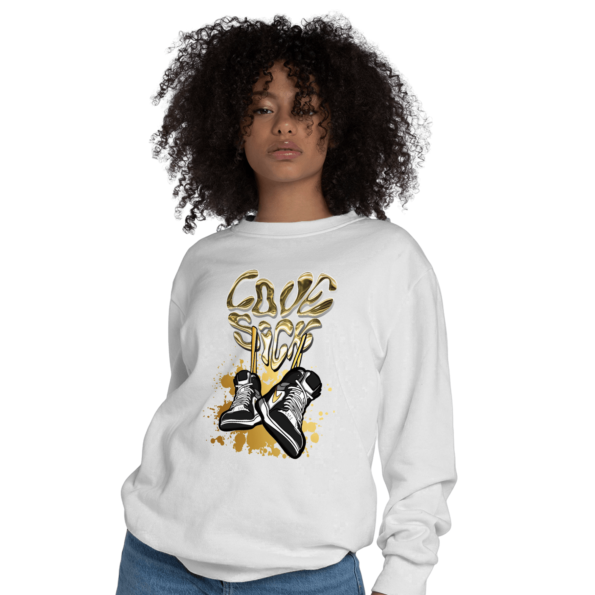 Mid SE Black Gold 1s Sweatshirt Match Sneaker Love Sick - NastyJamz