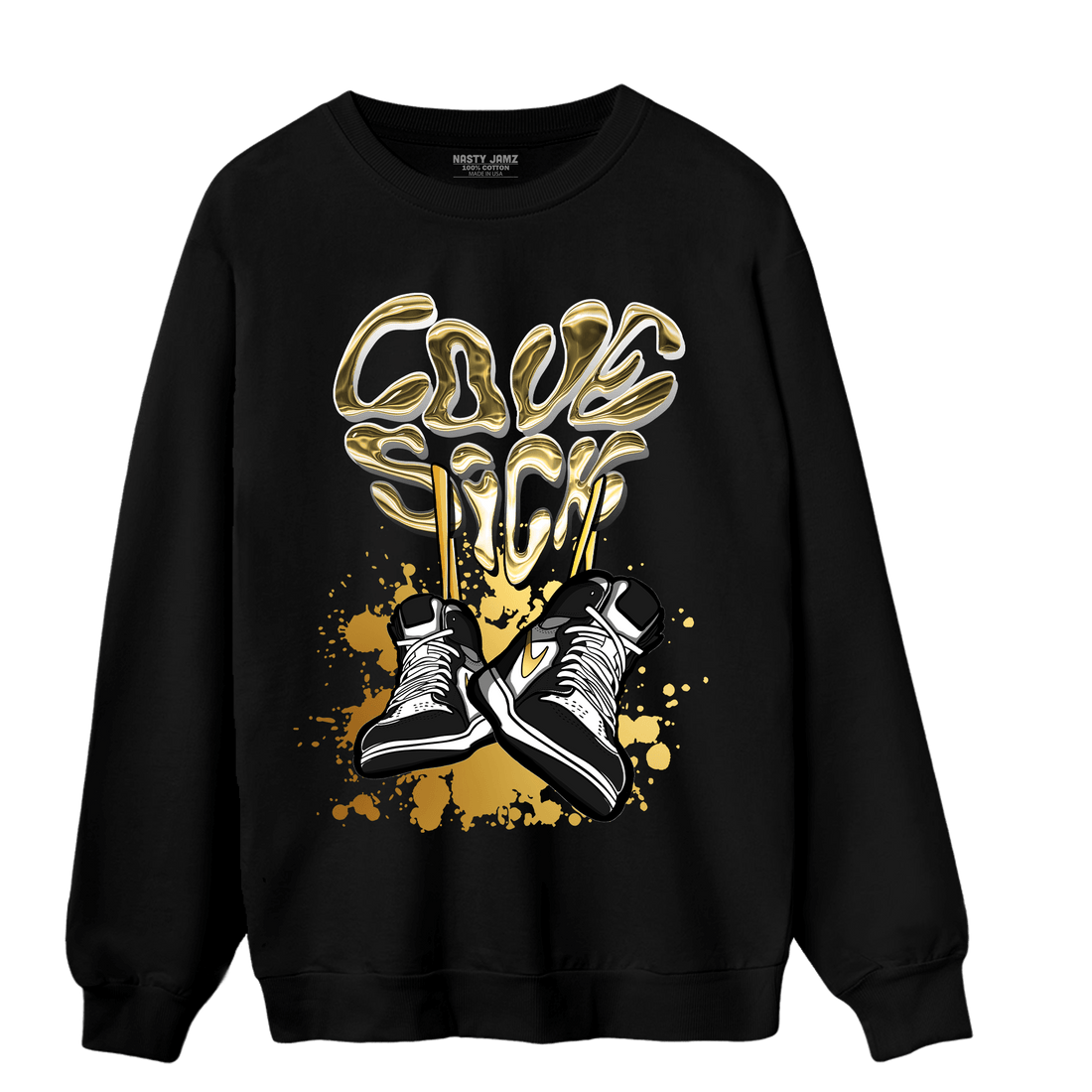 Mid SE Black Gold 1s Sweatshirt Match Sneaker Love Sick - NastyJamz